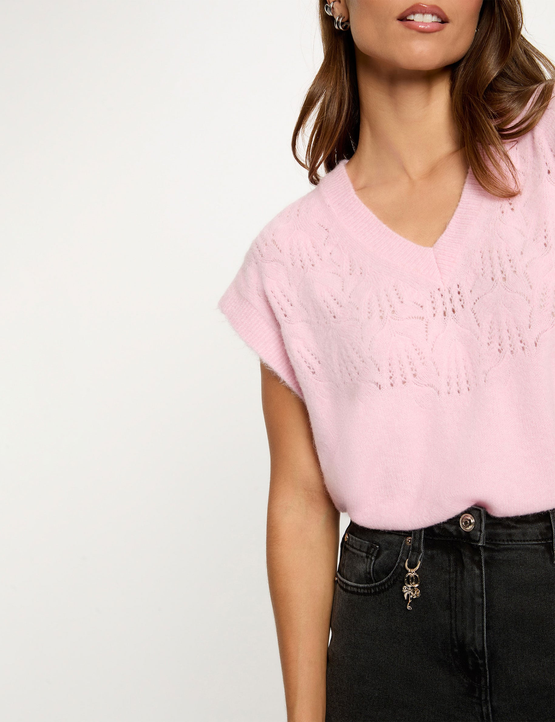 Jersey sin mangas calado rosa mujer