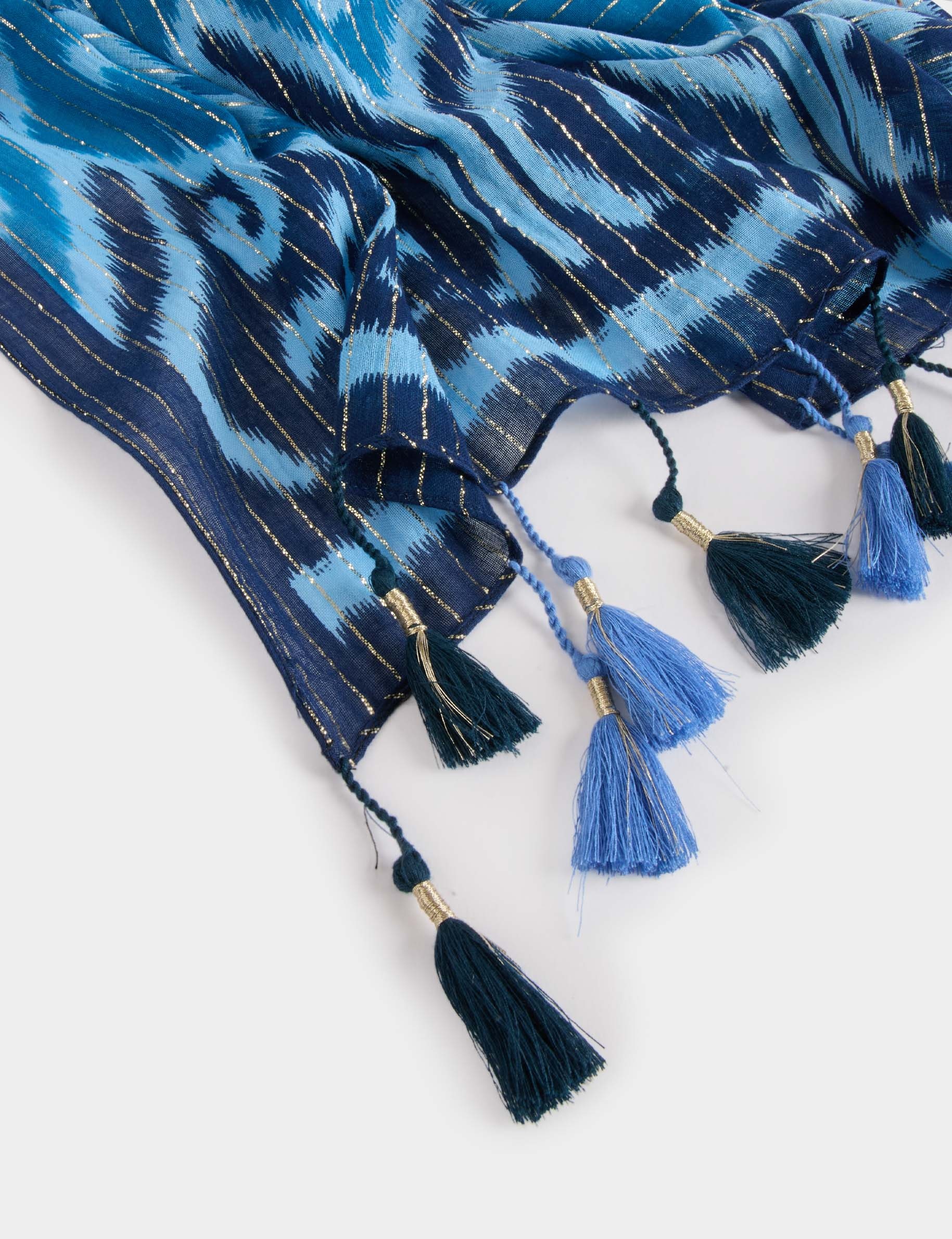 Fular estampado con pompones azul mujer