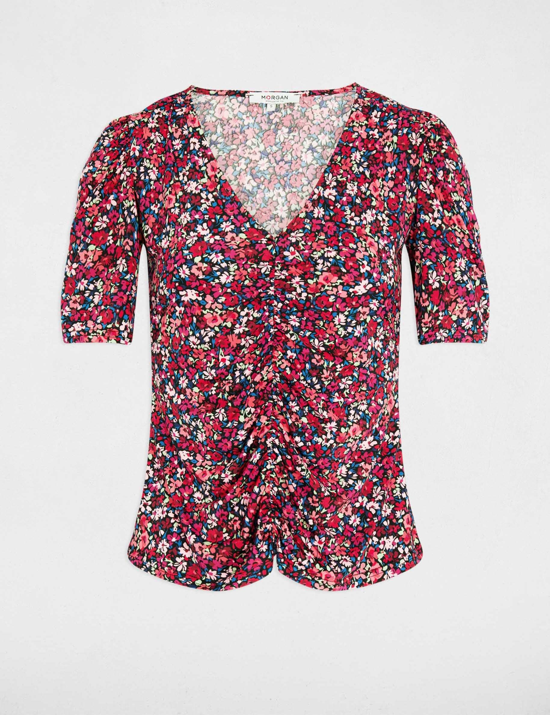 Camiseta ajustada cuello v multicolor mujer