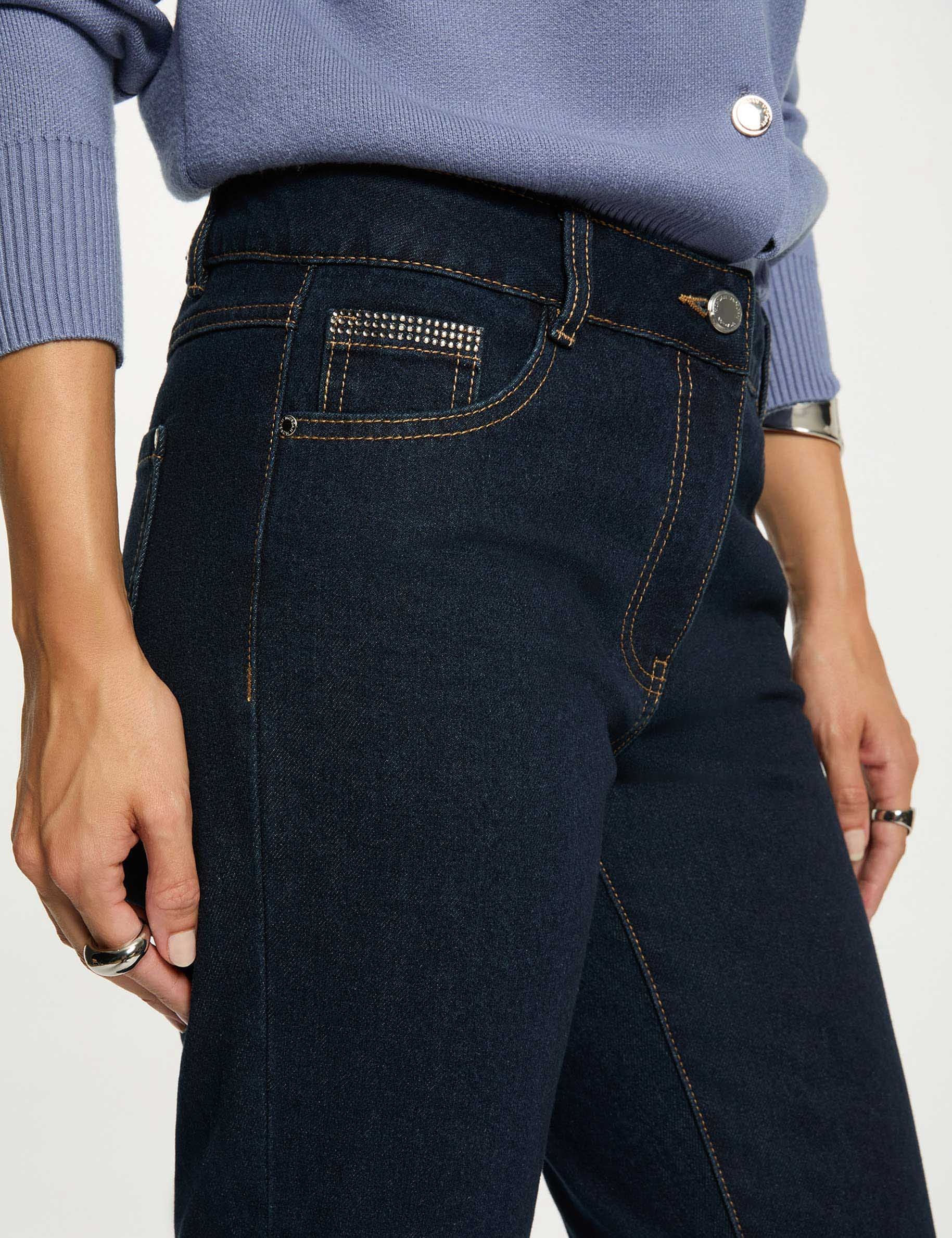 Vaqueros rectos con strass denim crudo mujer