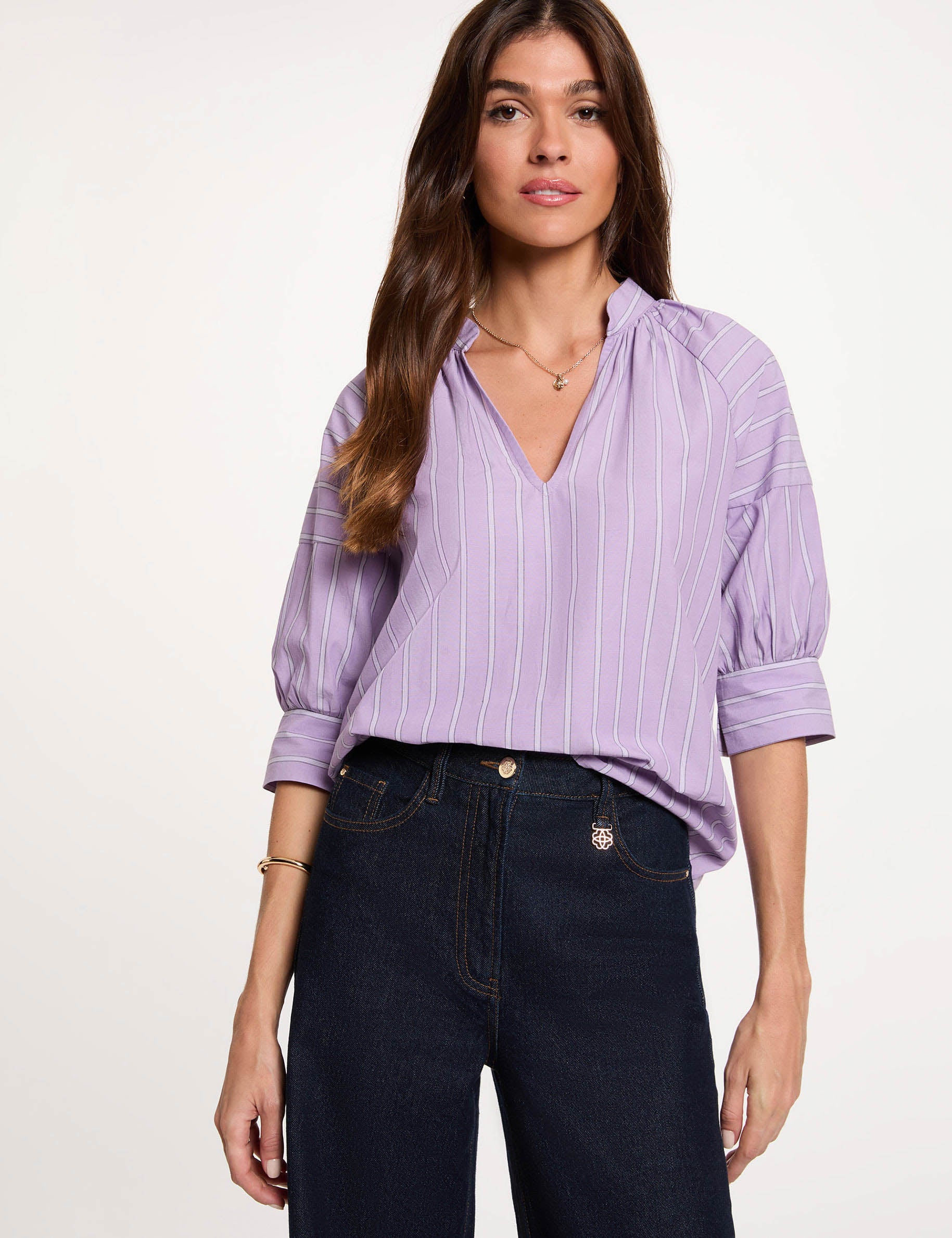 Blusa de rayas con cuello en v multicolor mujer