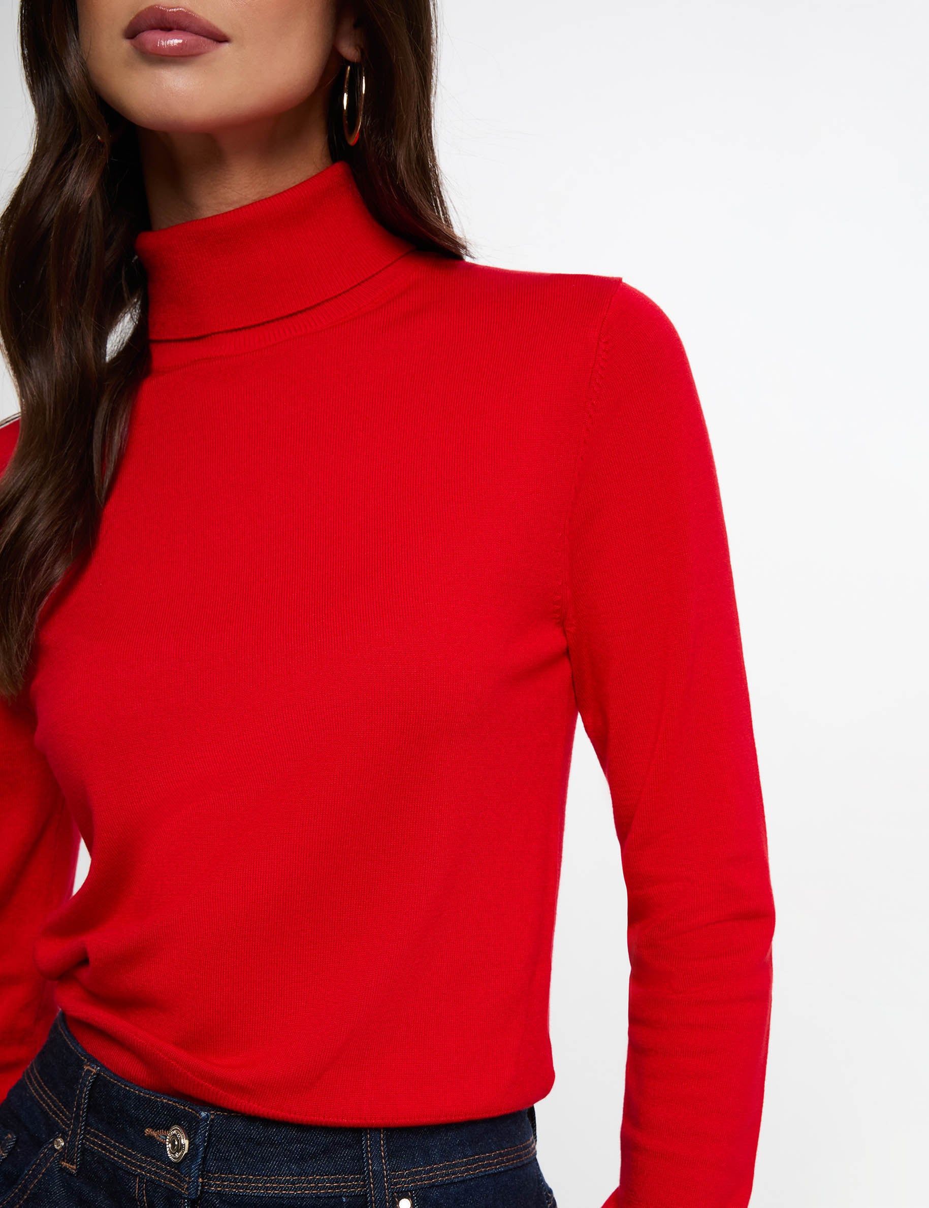 Jersey de cuello alto rojo mujer
