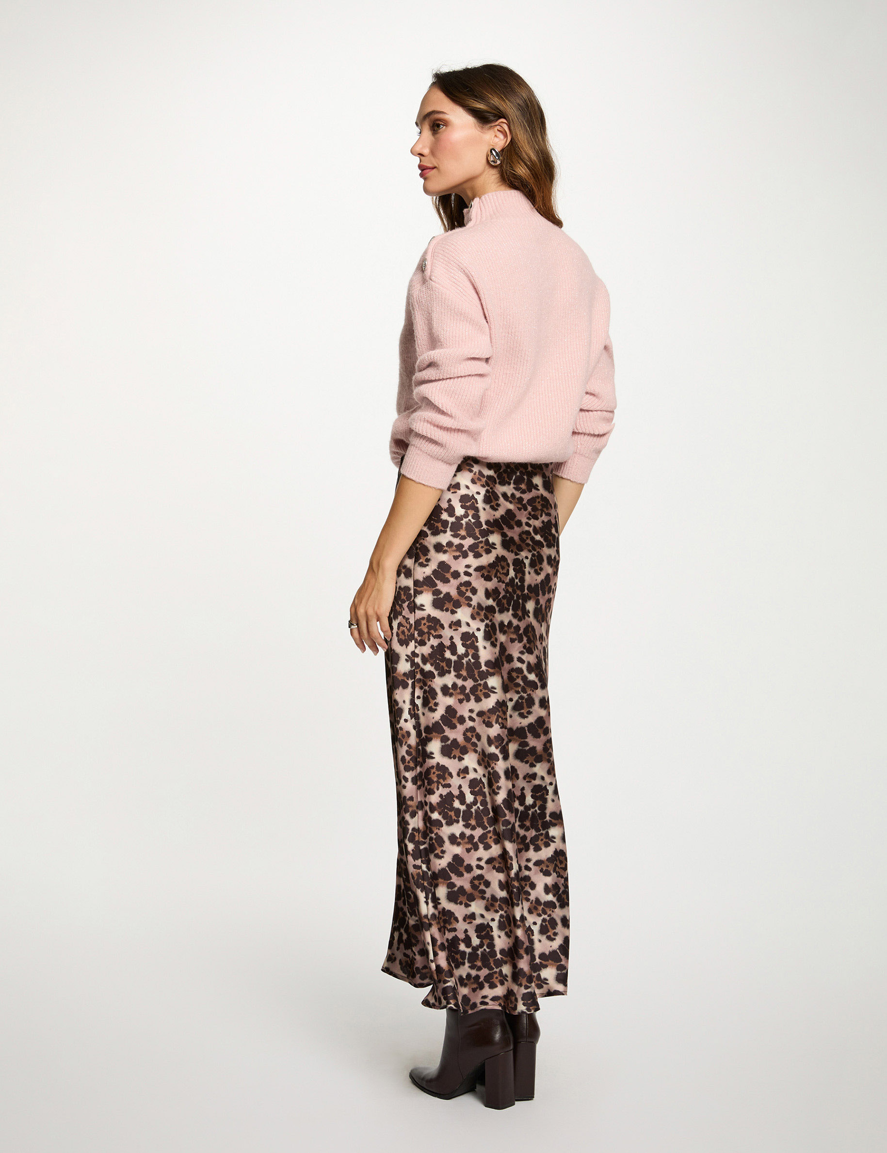 Falda larga fluida multicolor mujer