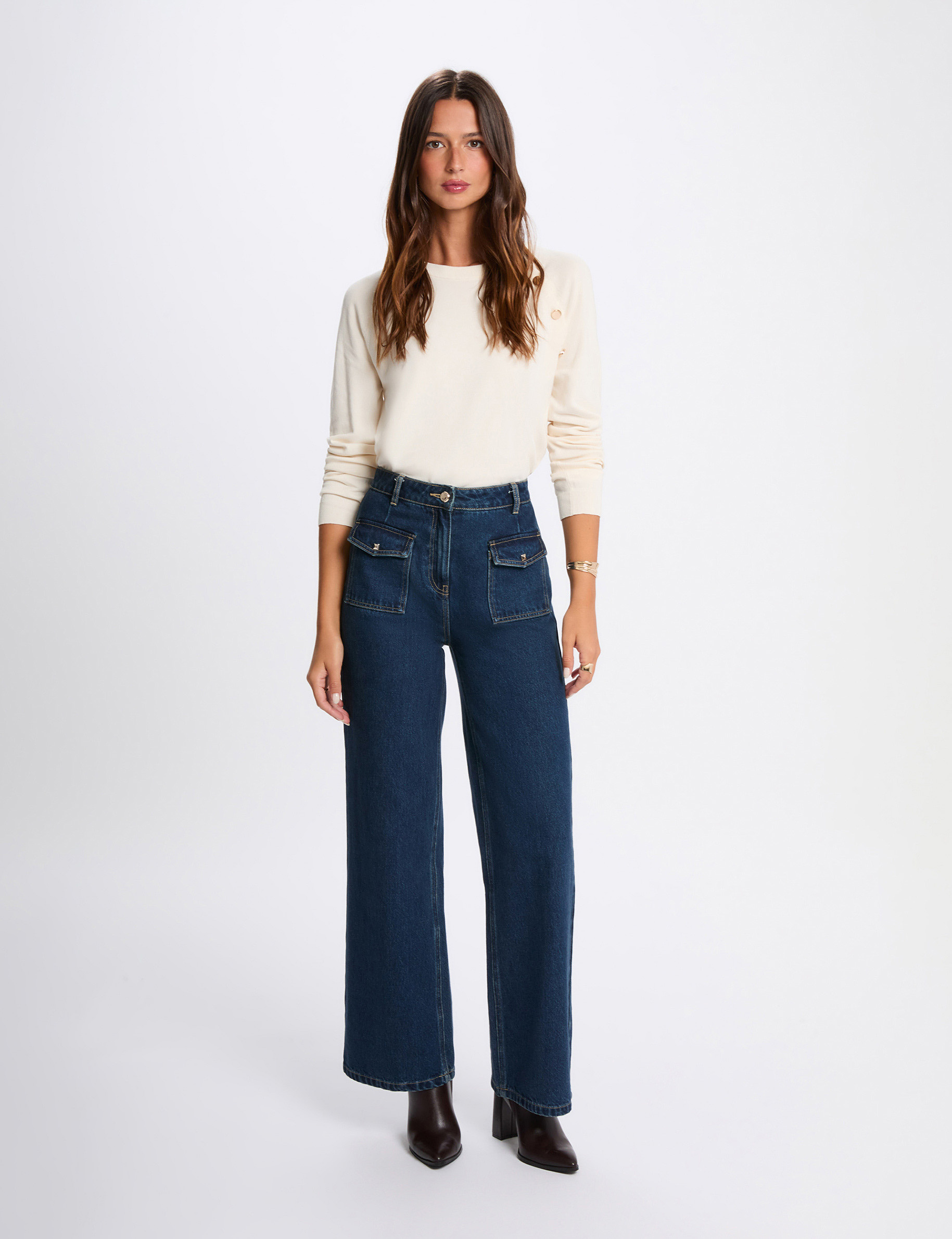 Jersey fino ajustado marfil mujer