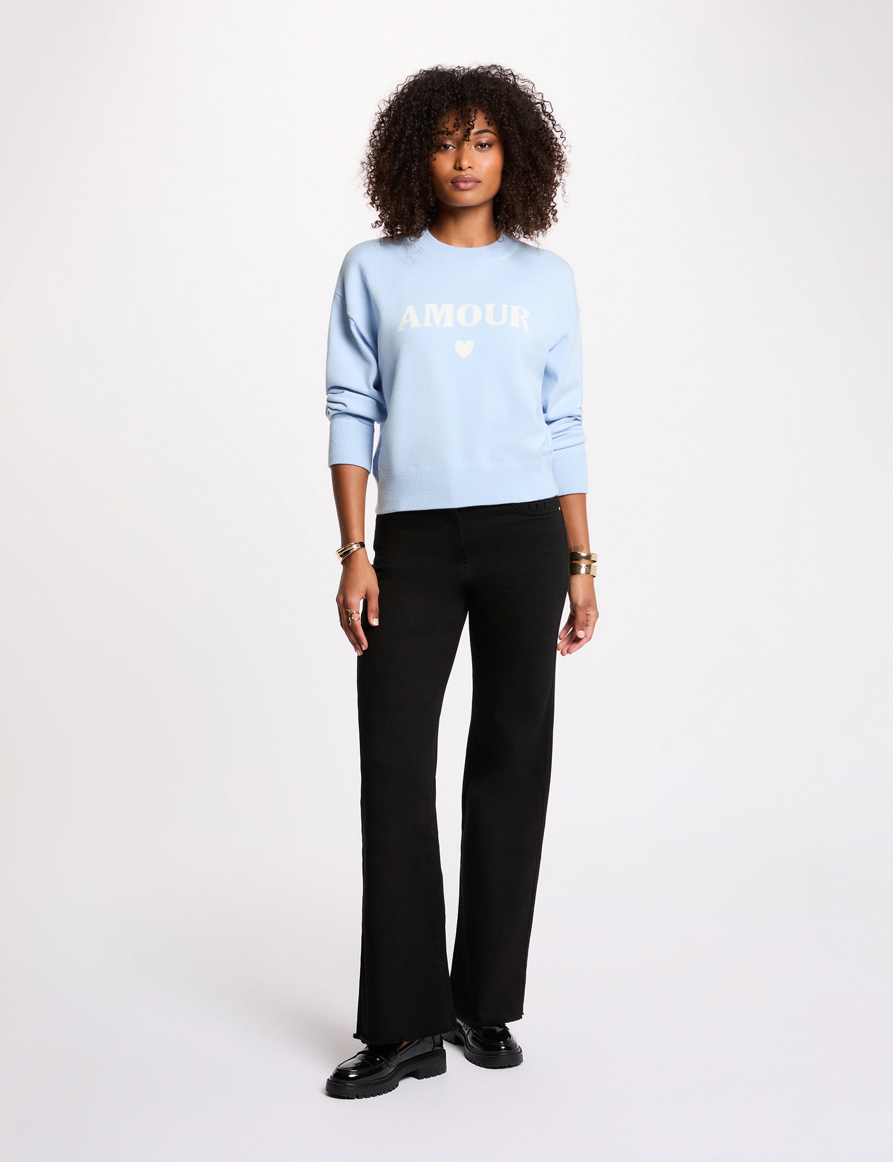 Jersey grueso con cuello redondo azul cielo mujer