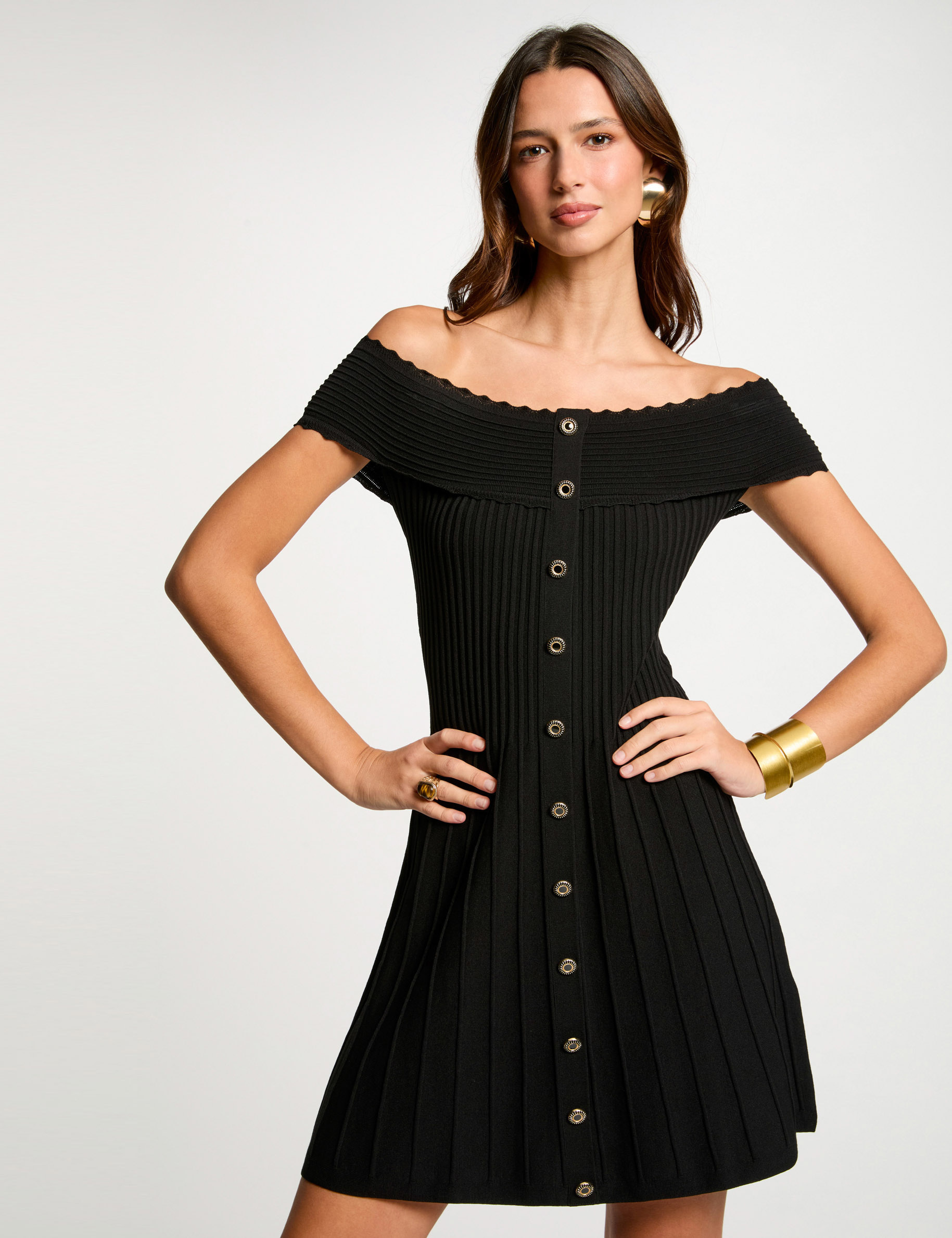 vestido punto corto evase negro mujer Vestido punto corto evasé negro mujer