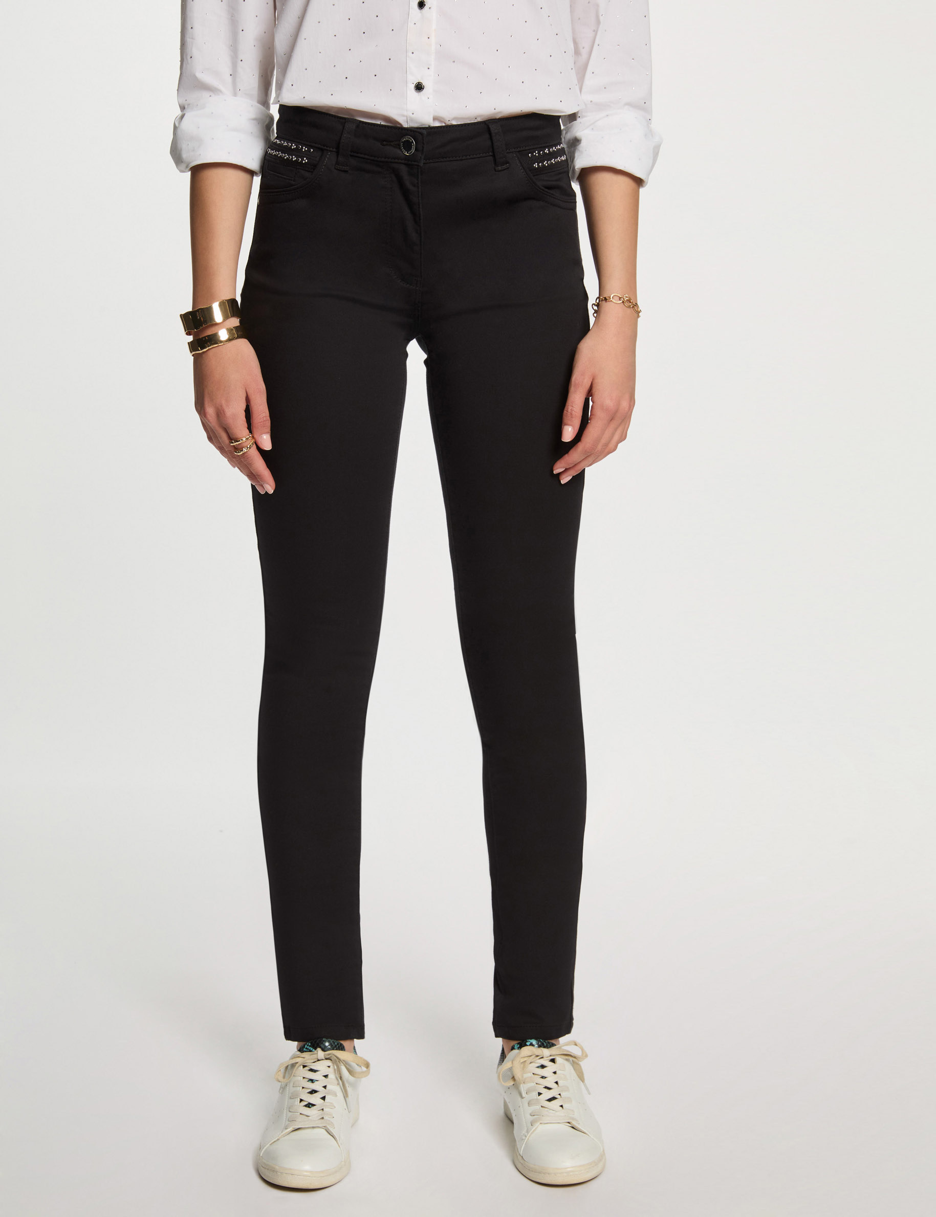 pantalon slim efecto mojado negro mujer Pantalón slim efecto mojado negro mujer