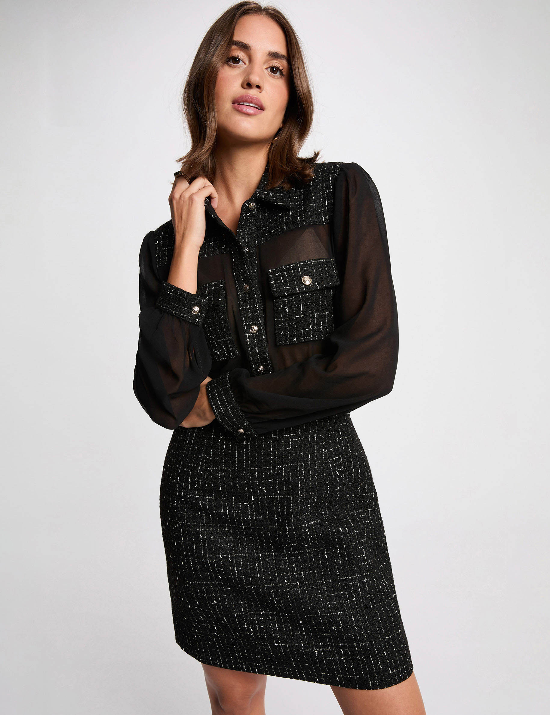 Vestido corto bicolor negro mujer