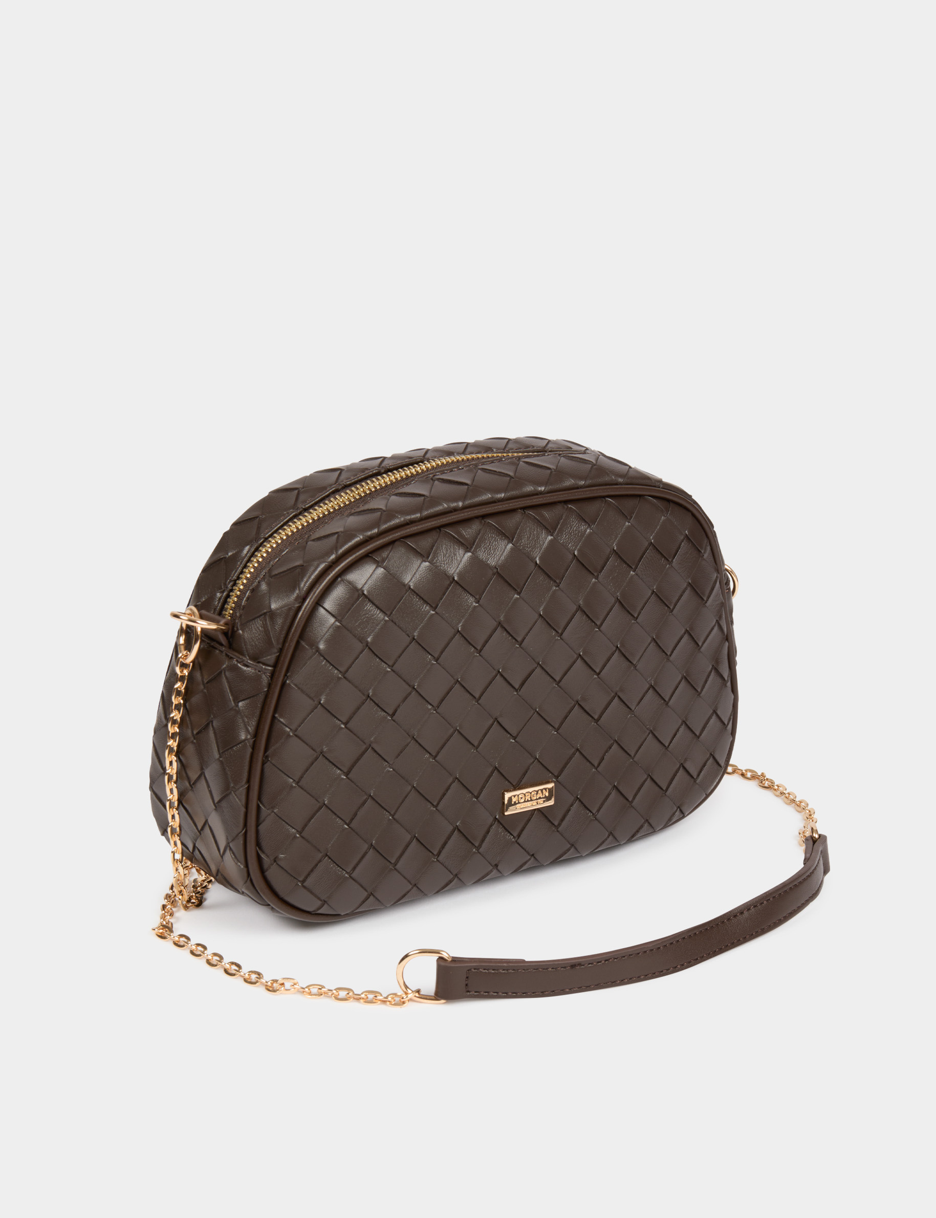 Bolso trenzado marr&oacute;n oscuro mujer