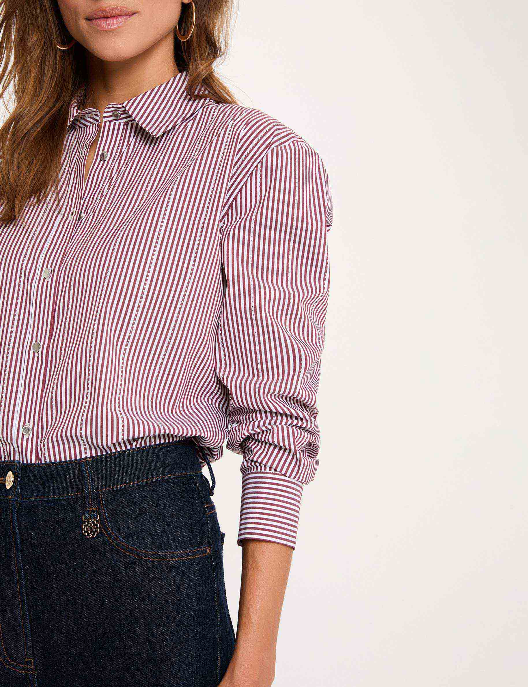 Camisa rayada con strass multicolor mujer