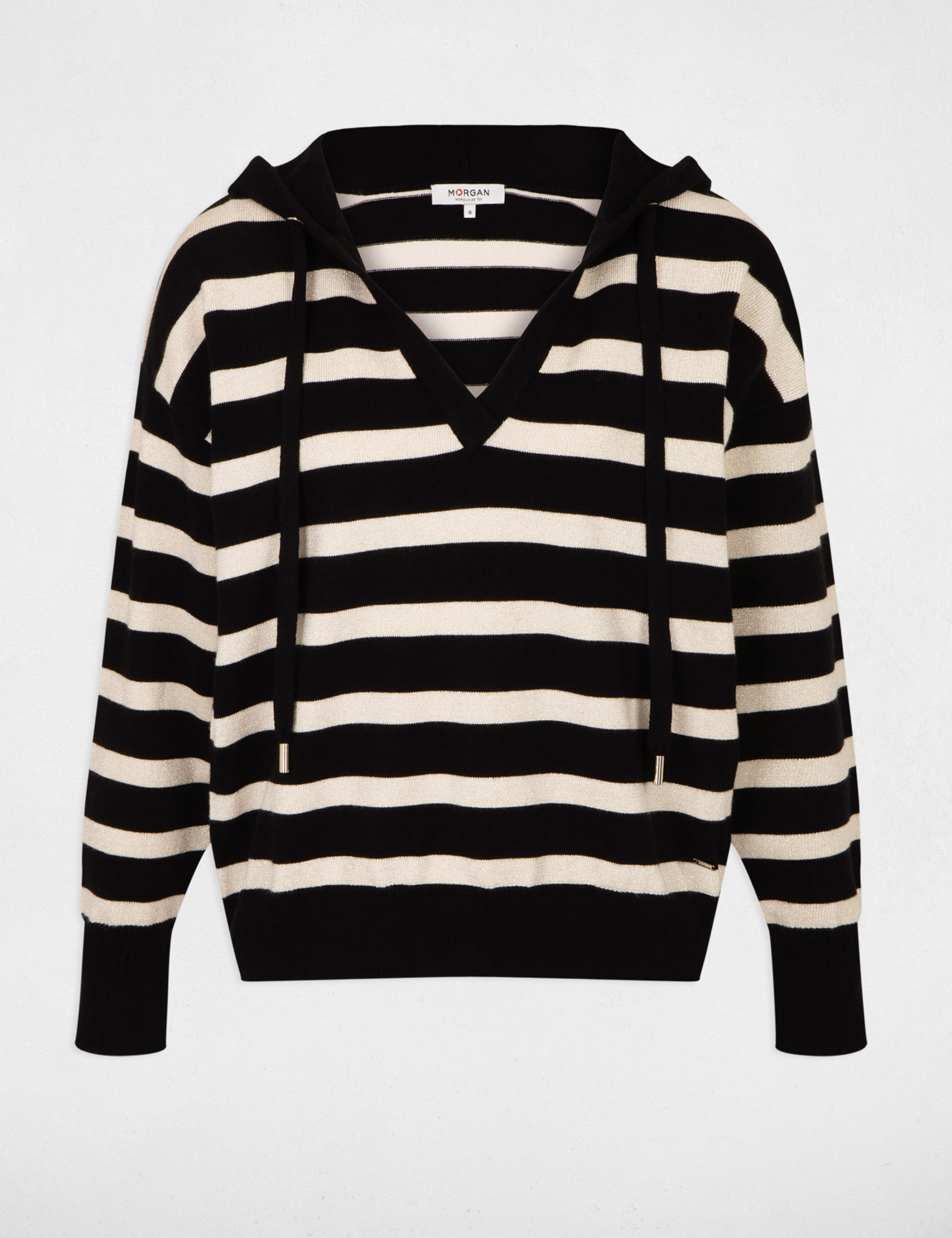 Jersey escote en V y capucha negro mujer