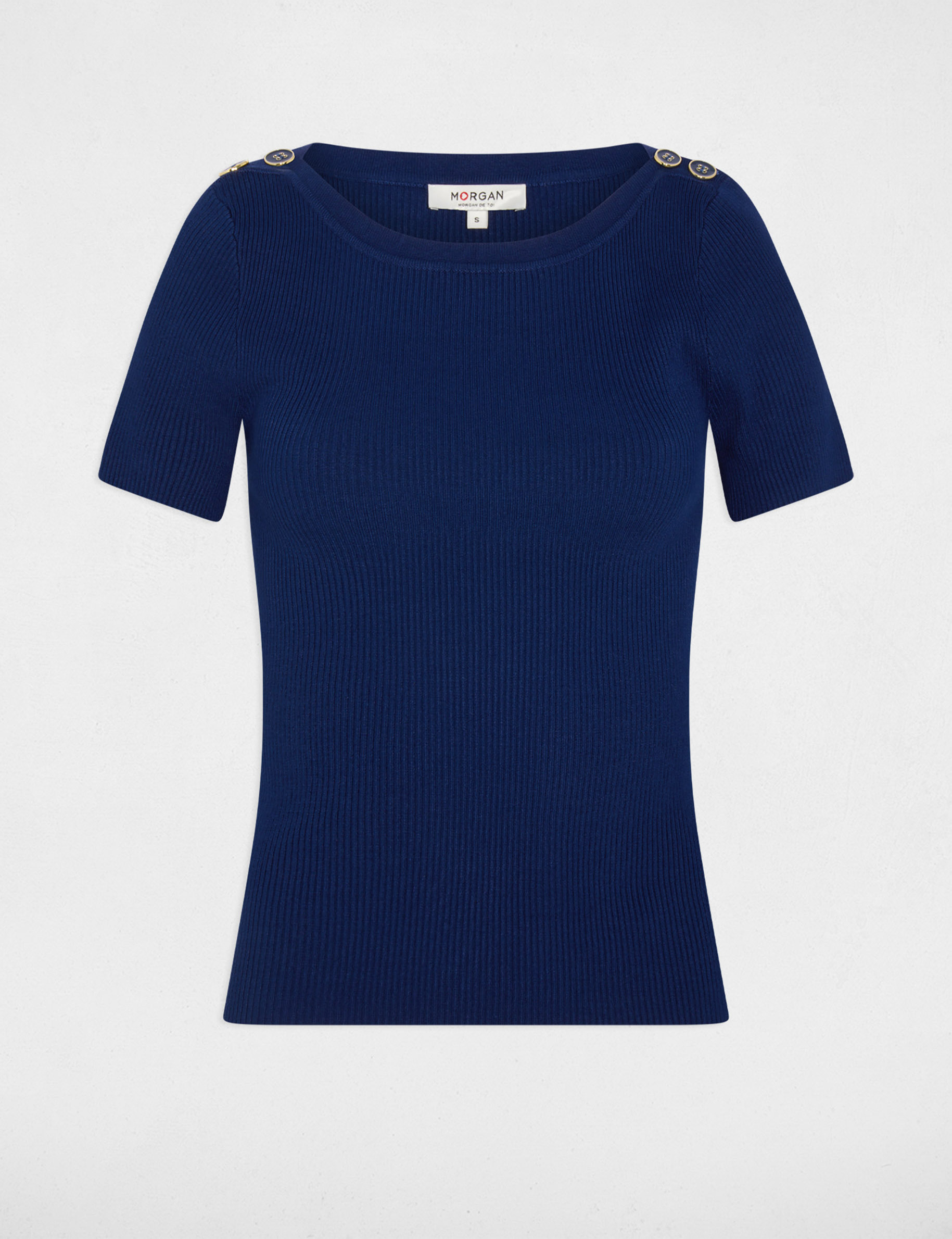Jersey cuello barco y botones azul marino mujer