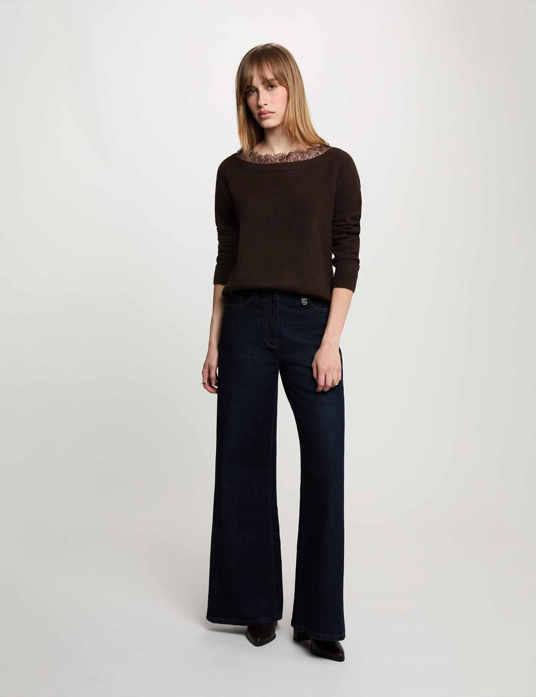 Jersey cuello barco marr&oacute;n oscuro mujer