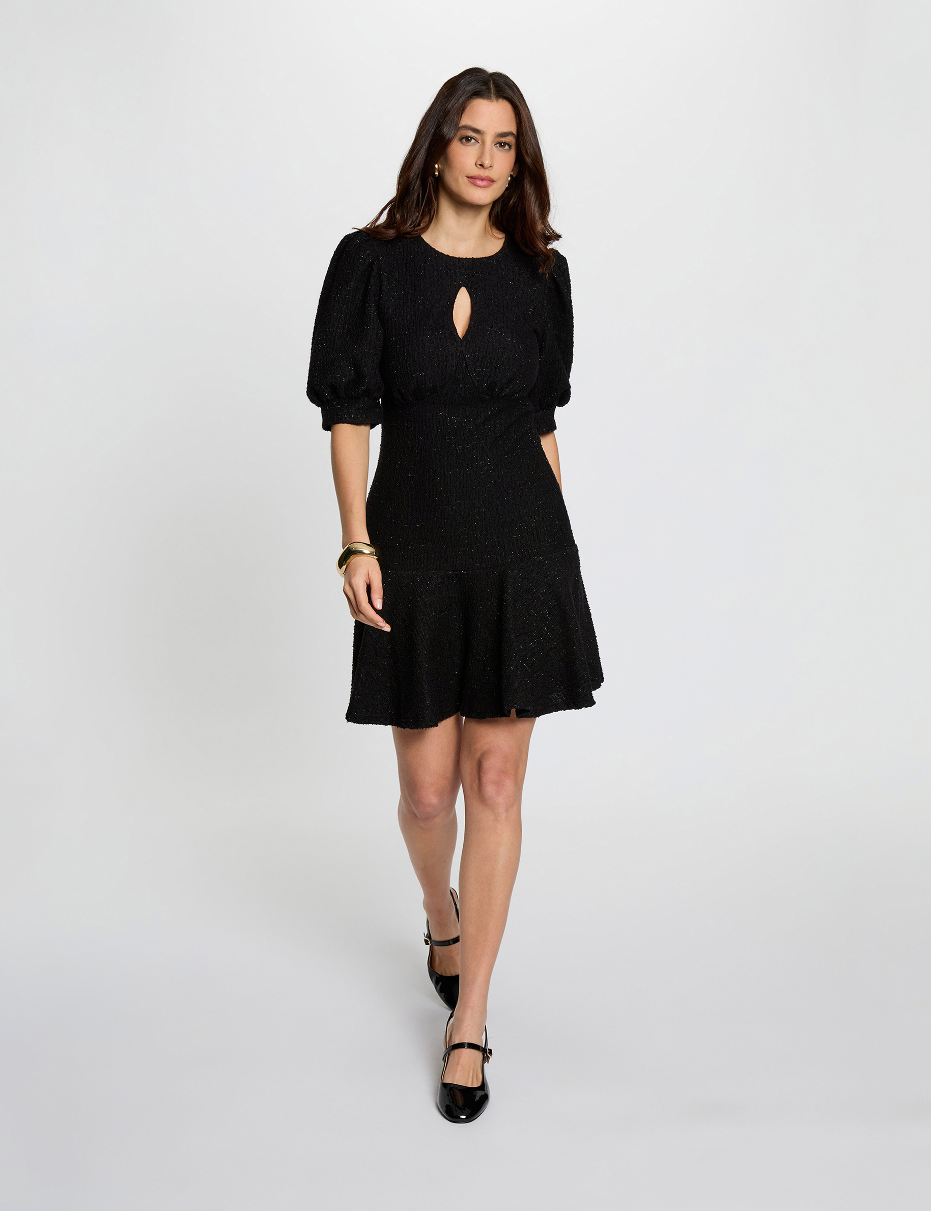 Vestido con mangas abullonadas negro mujer