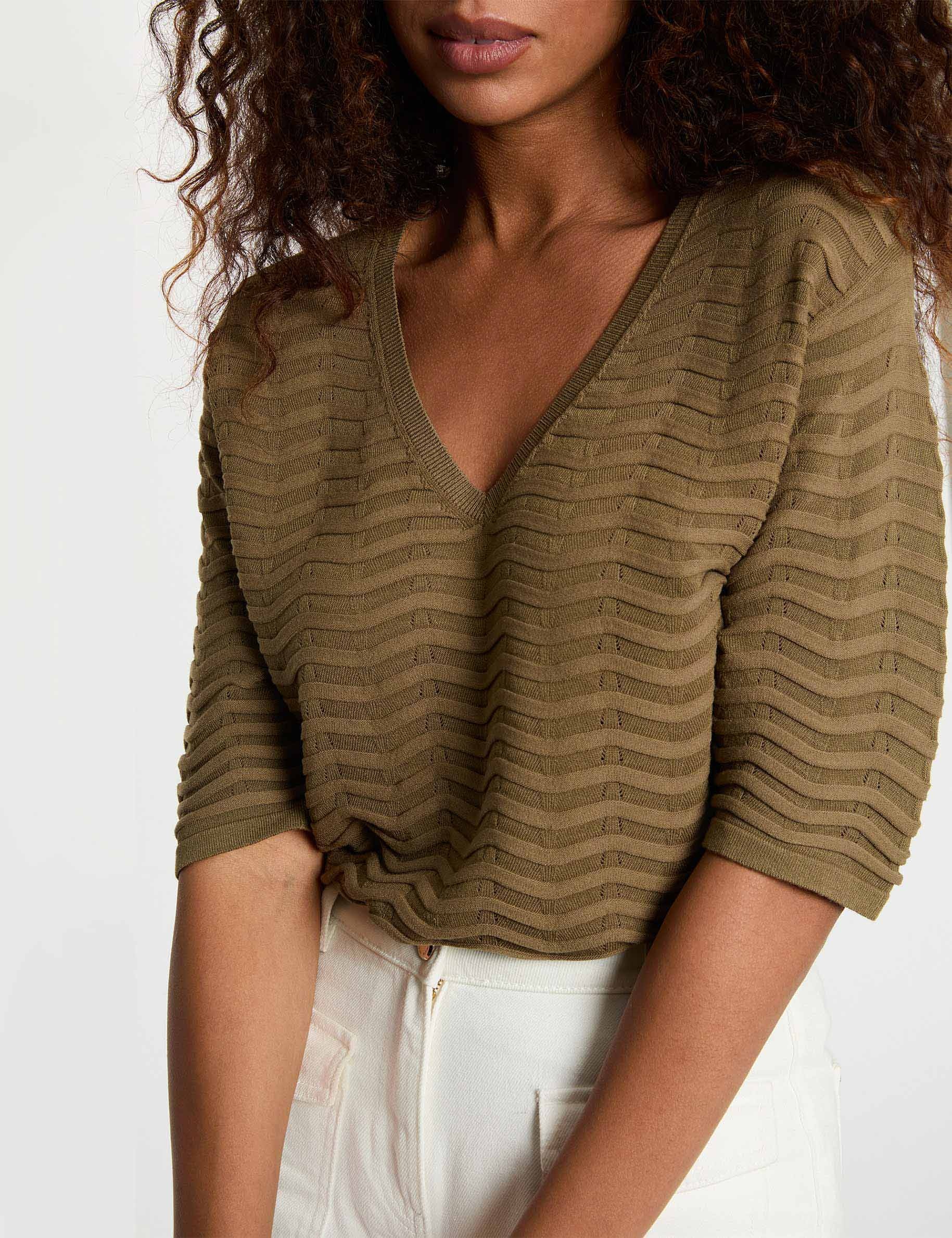 Jersey cuello v mangas 3/4 verde caqui mujer
