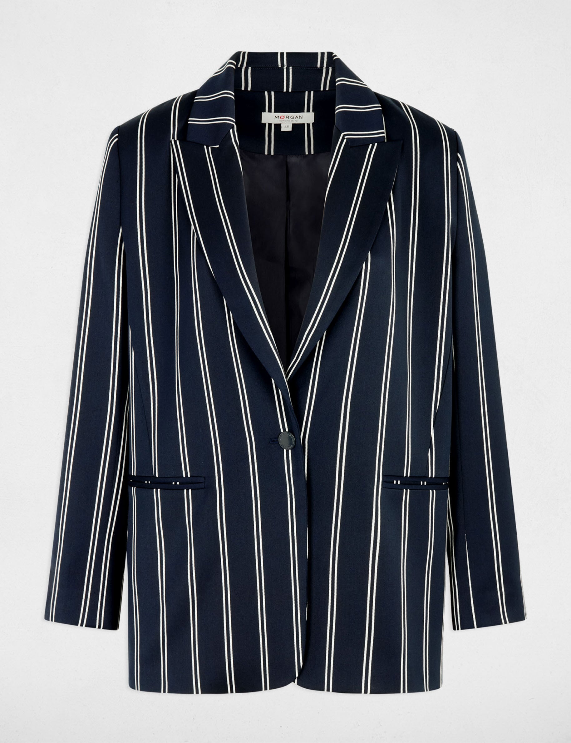 Blazer de rayas con cuello sastre azul marino mujer