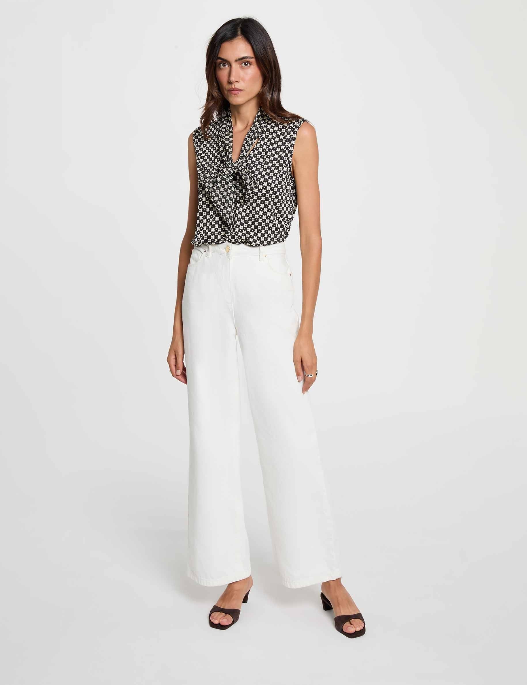 Top con cuello lazada blanco mujer