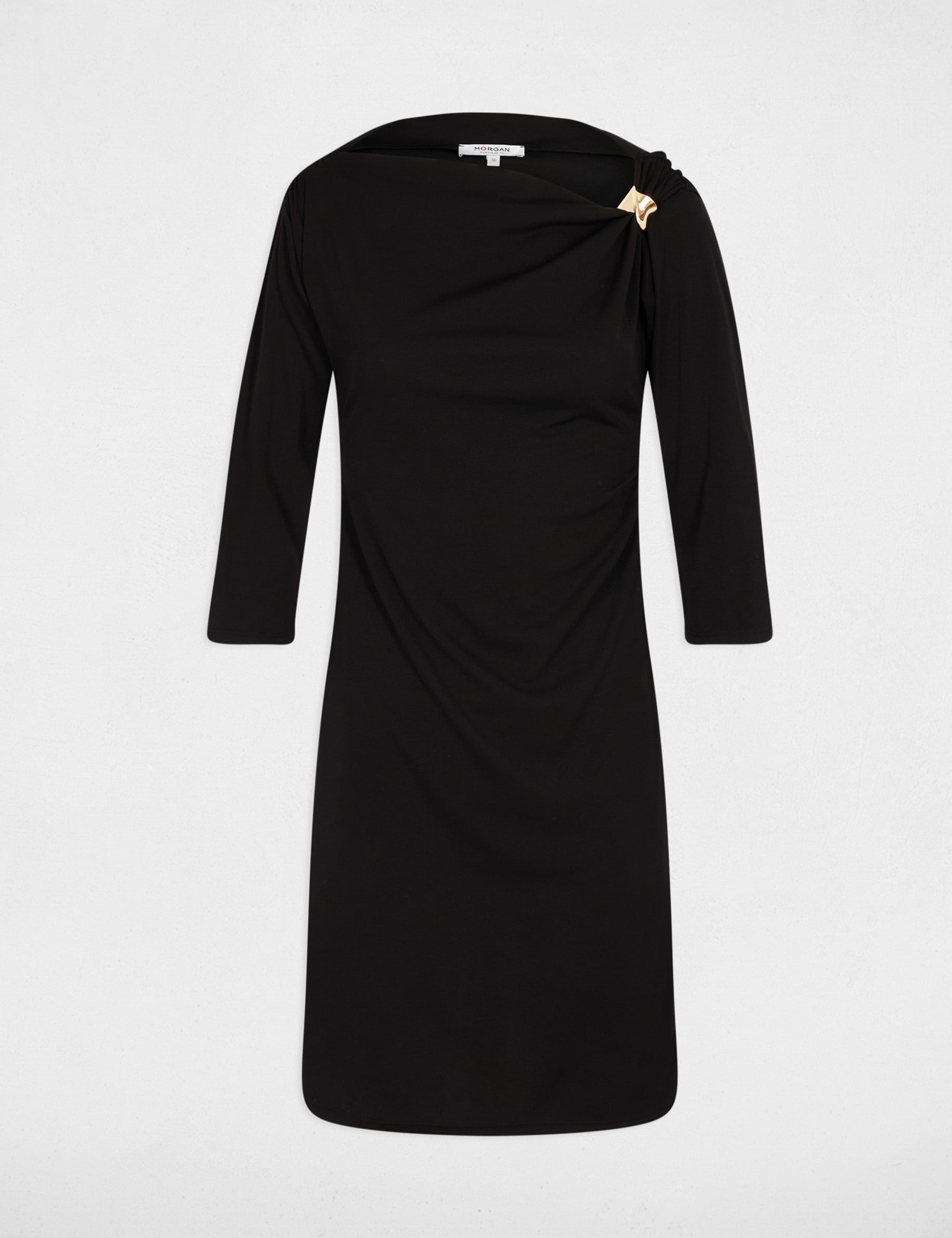Vestido corto con escote barco negro mujer