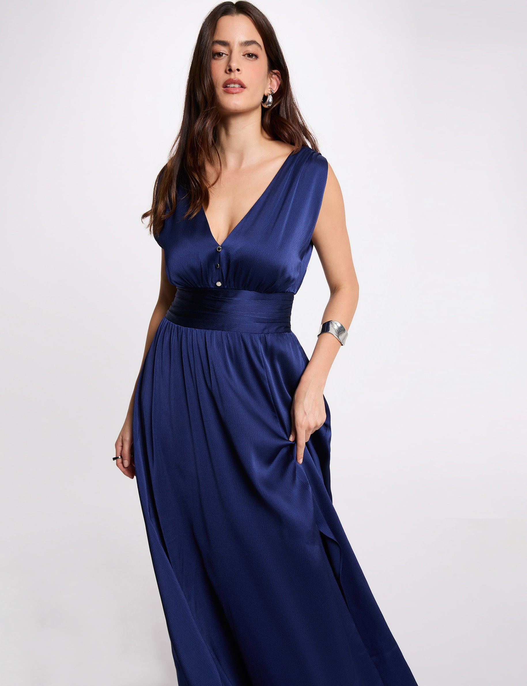 Vestido largo fluido azul marino mujer