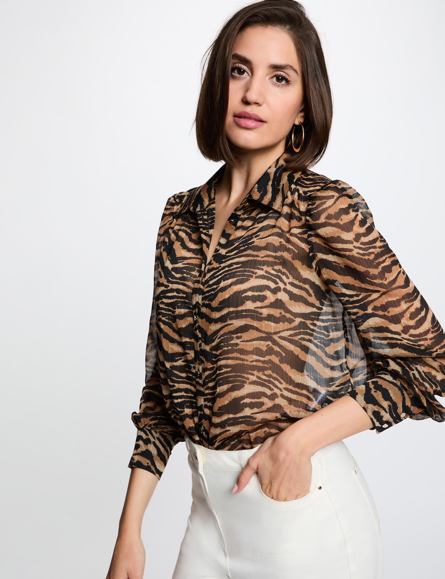 Camisa de gasa estampada multicolor mujer