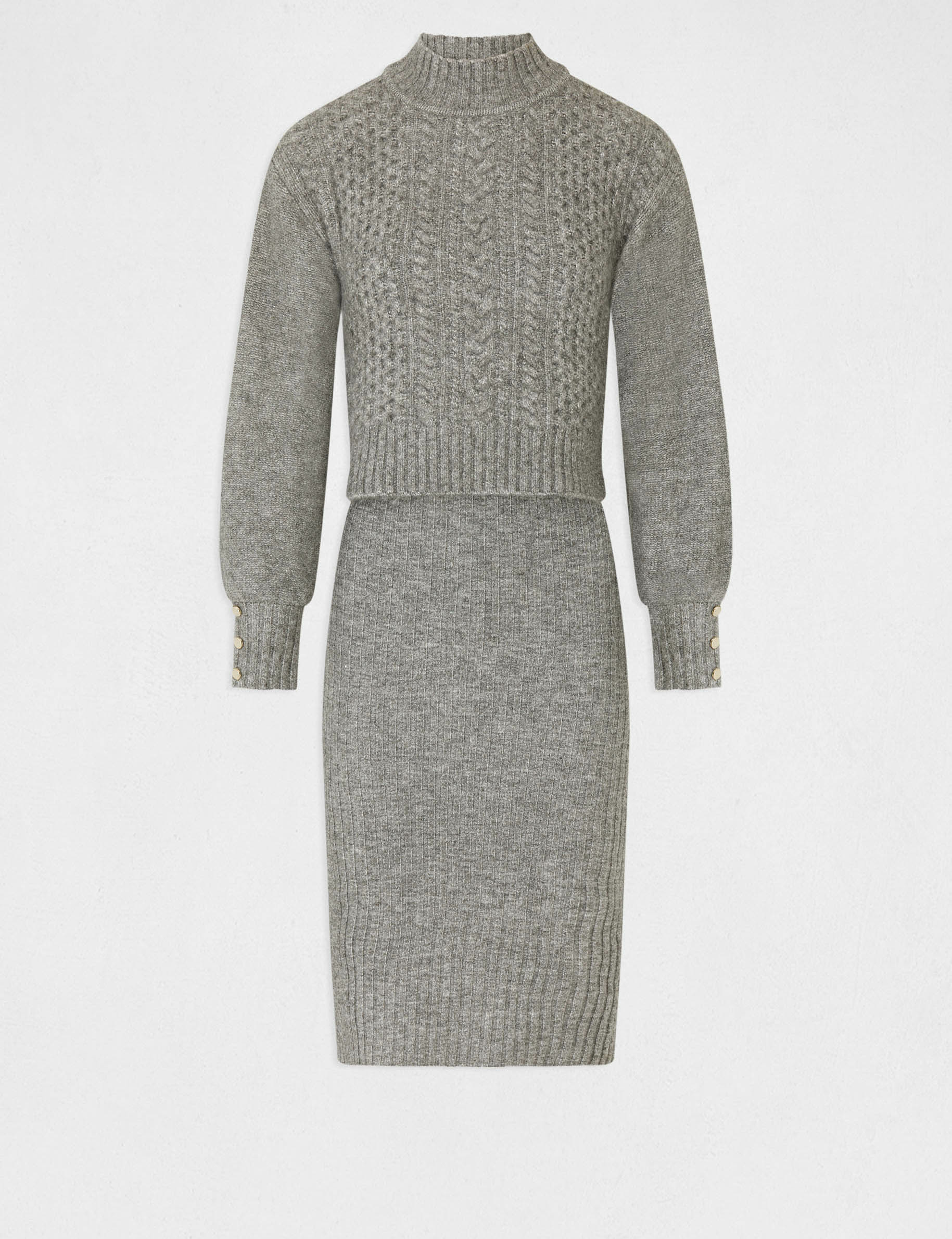 Vestido de punto ajustado efecto 2 en 1 gris anthracite mujer