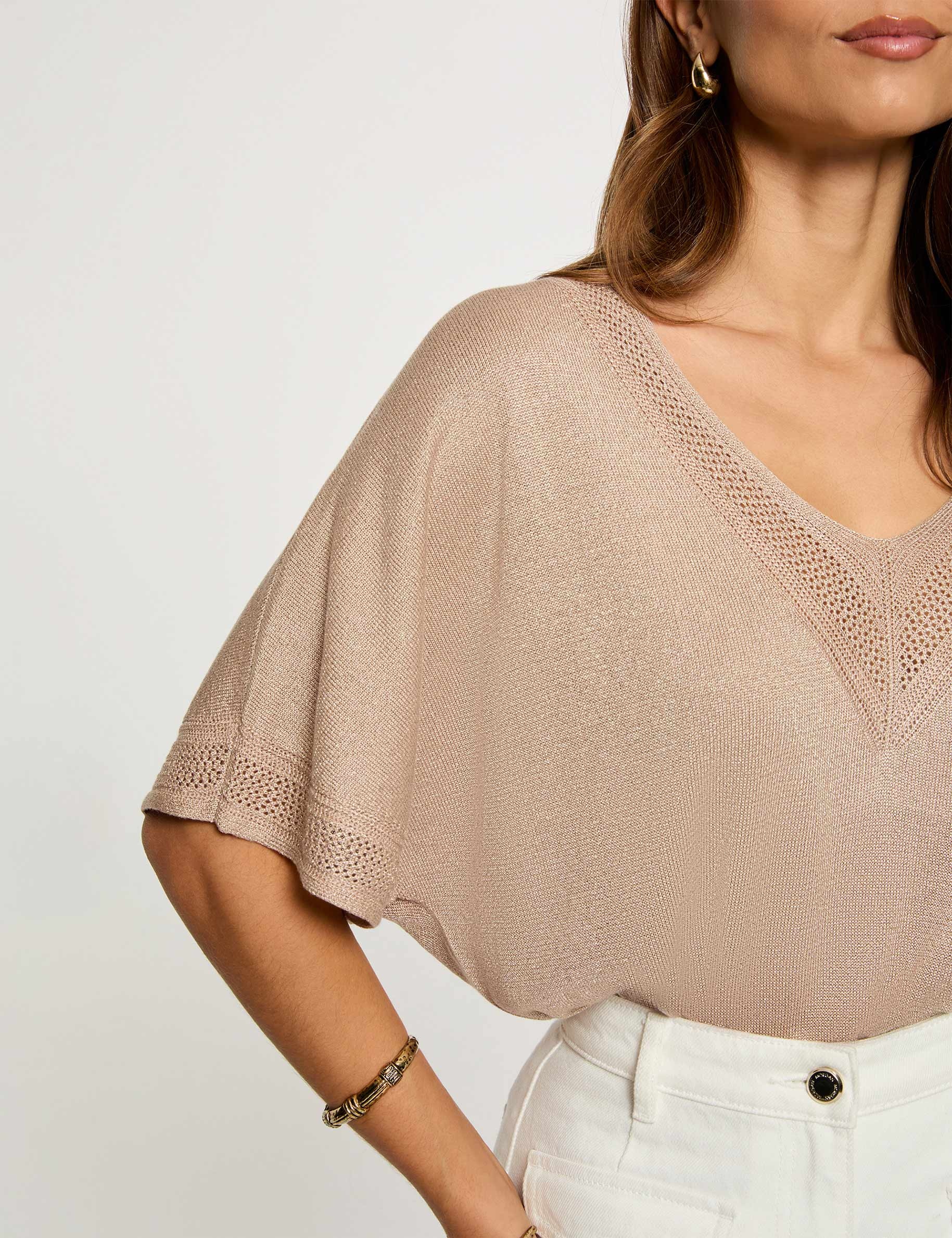 Jersey escote en V manga corta topo mujer