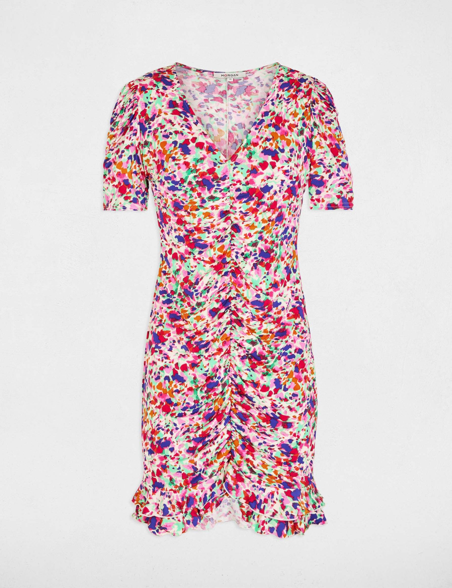 Vestido corto con mangas abullonadas multicolor mujer