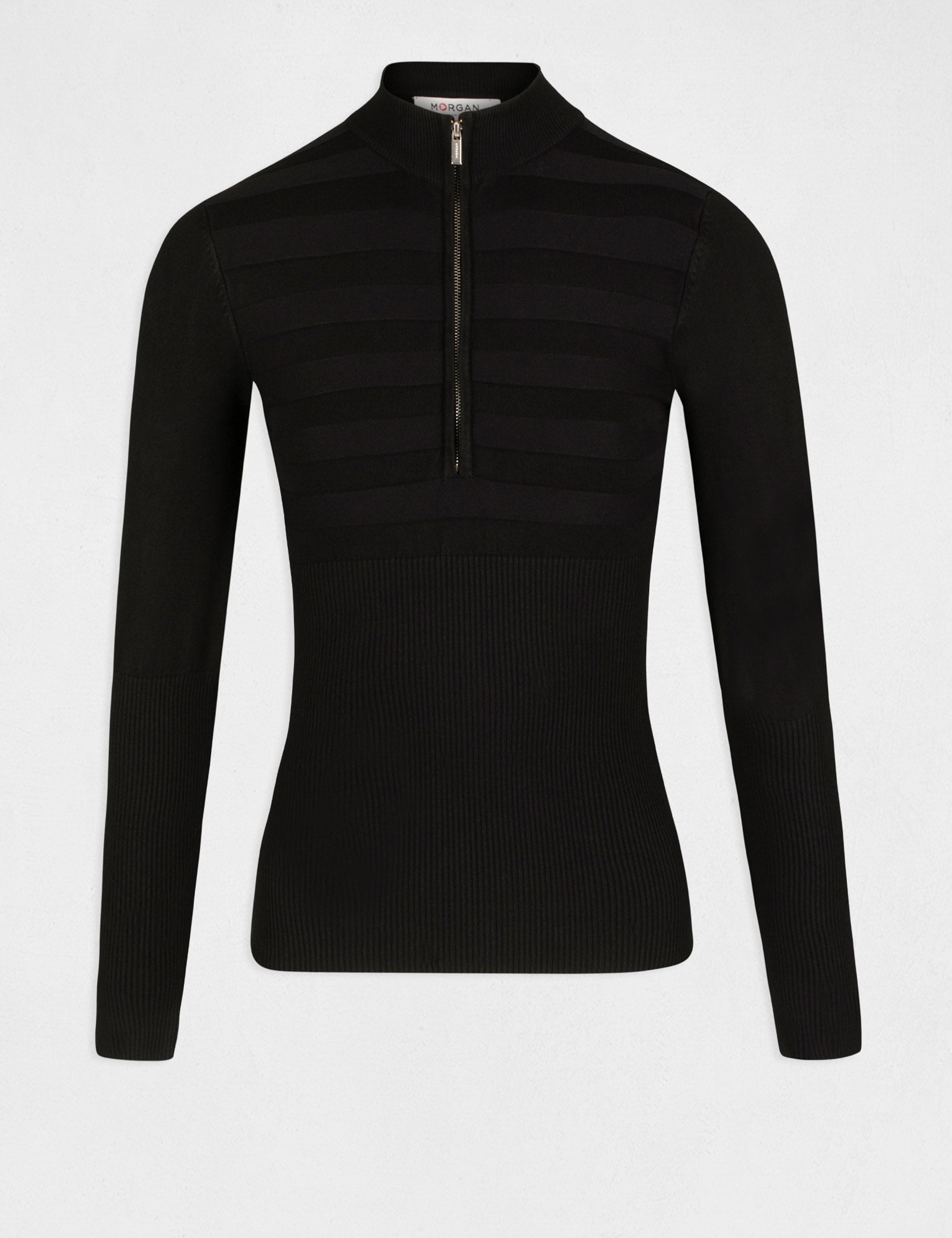 Jersey manga larga con cuello alto negro mujer