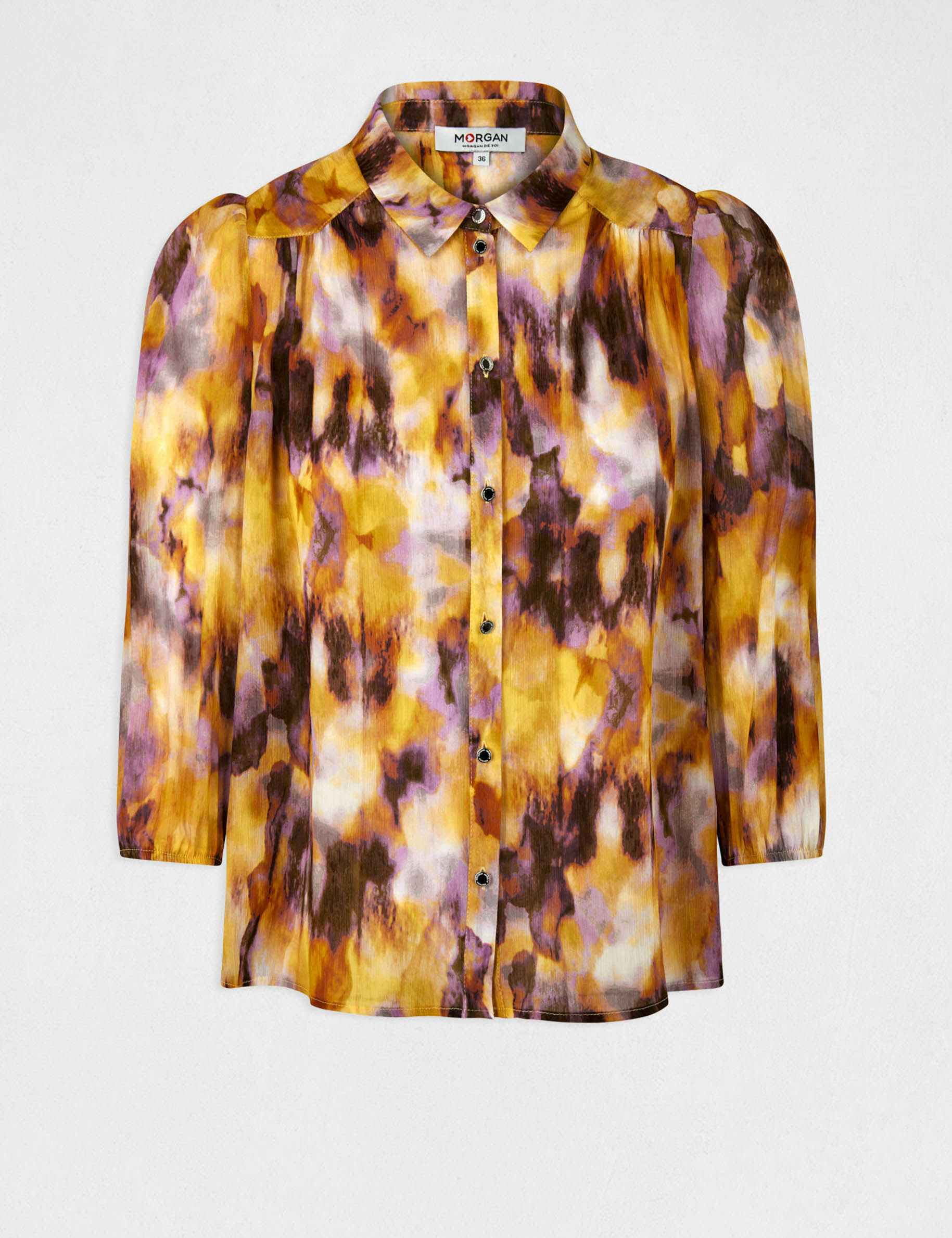 Camisa manga 3/4 estampado abstracto multicolor mujer Camisa manga 3/4 estampado abstracto multicolor mujer