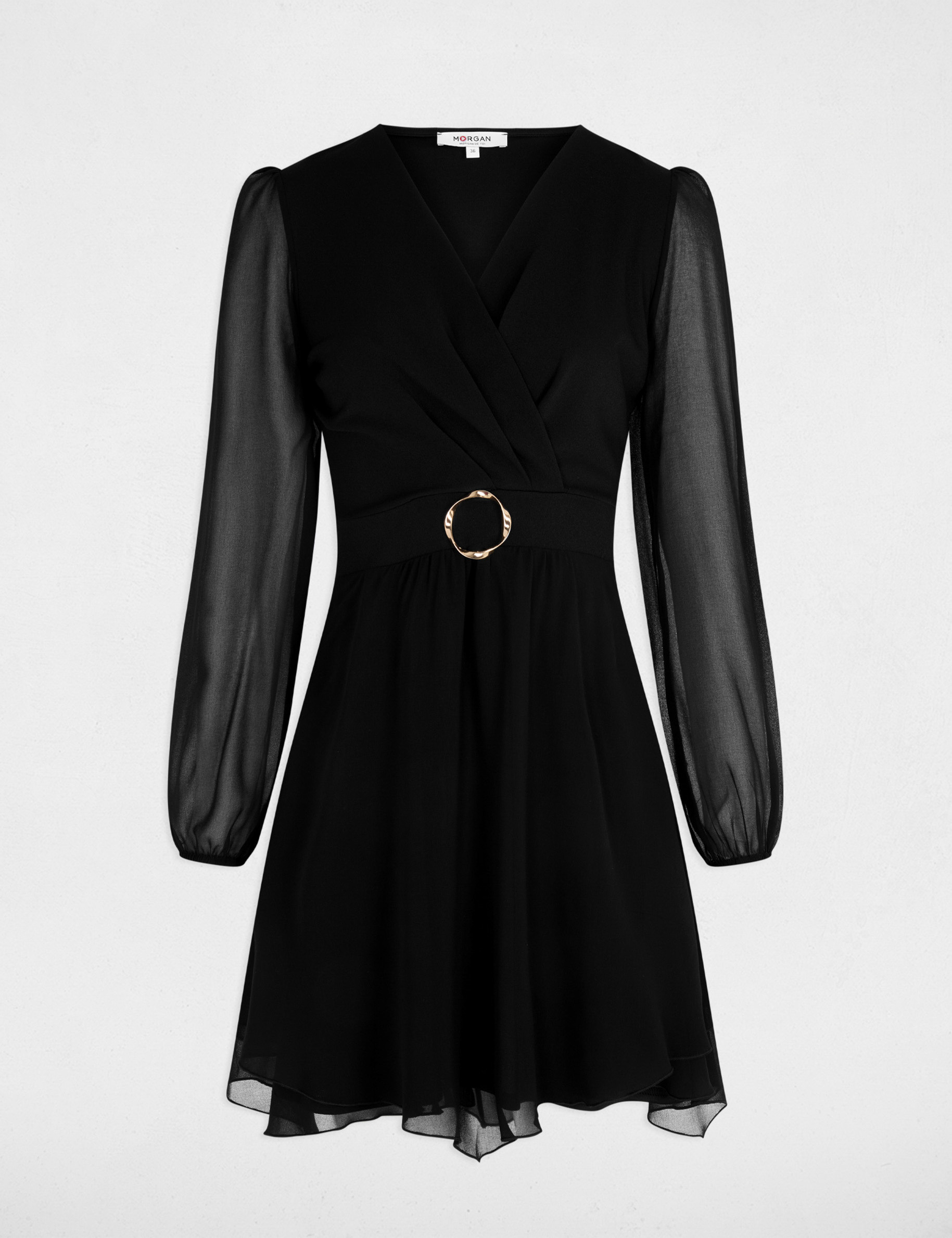 Vestido corto cruzado negro mujer