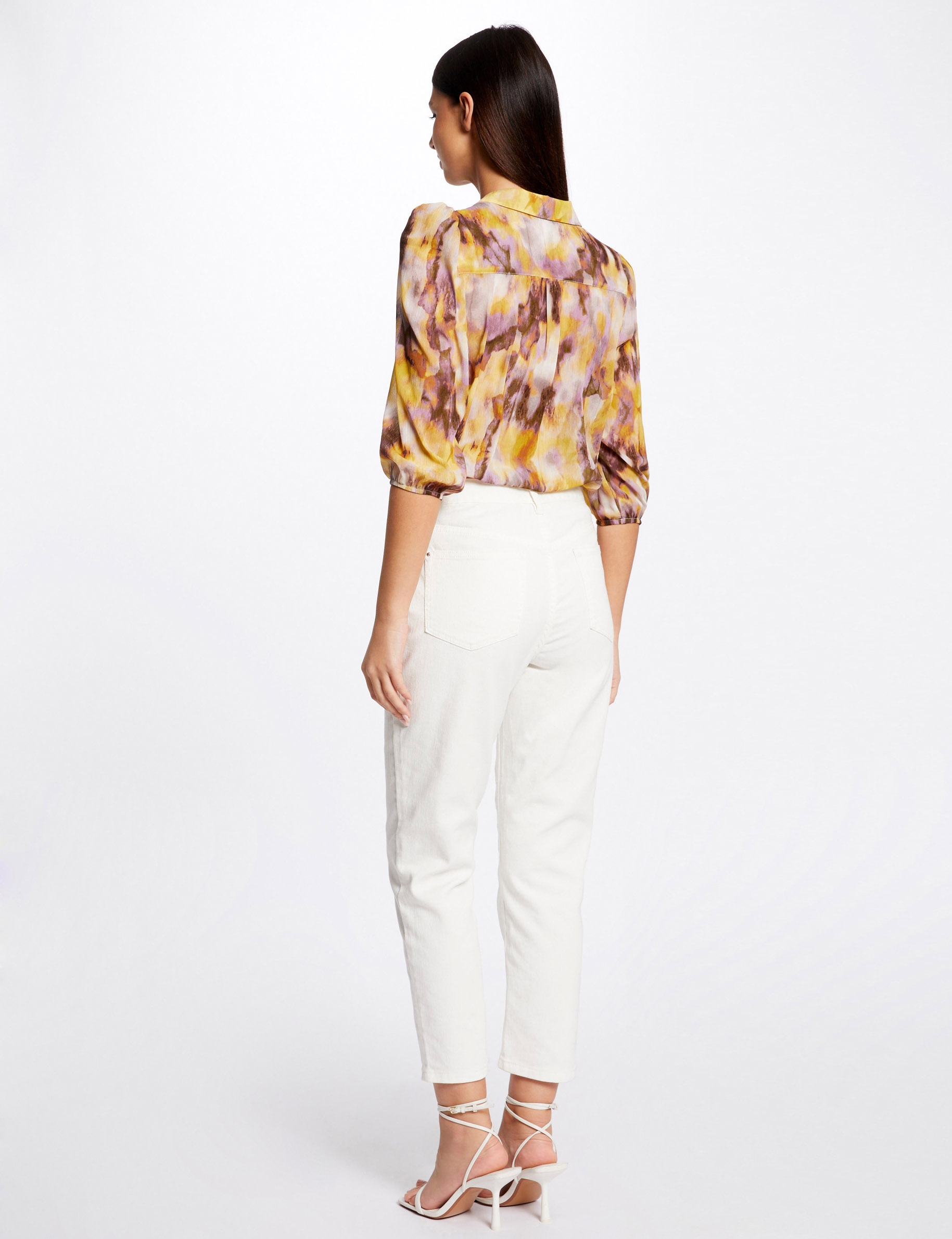 Camisa manga 3/4 estampado abstracto multicolor mujer Camisa manga 3/4 estampado abstracto multicolor mujer