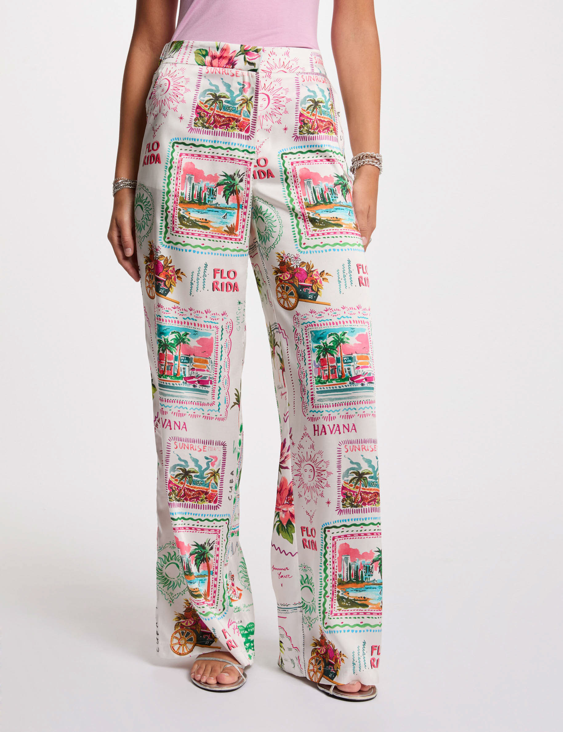 pantalon ancho estampado multicolor mujer Pantalón ancho estampado multicolor mujer