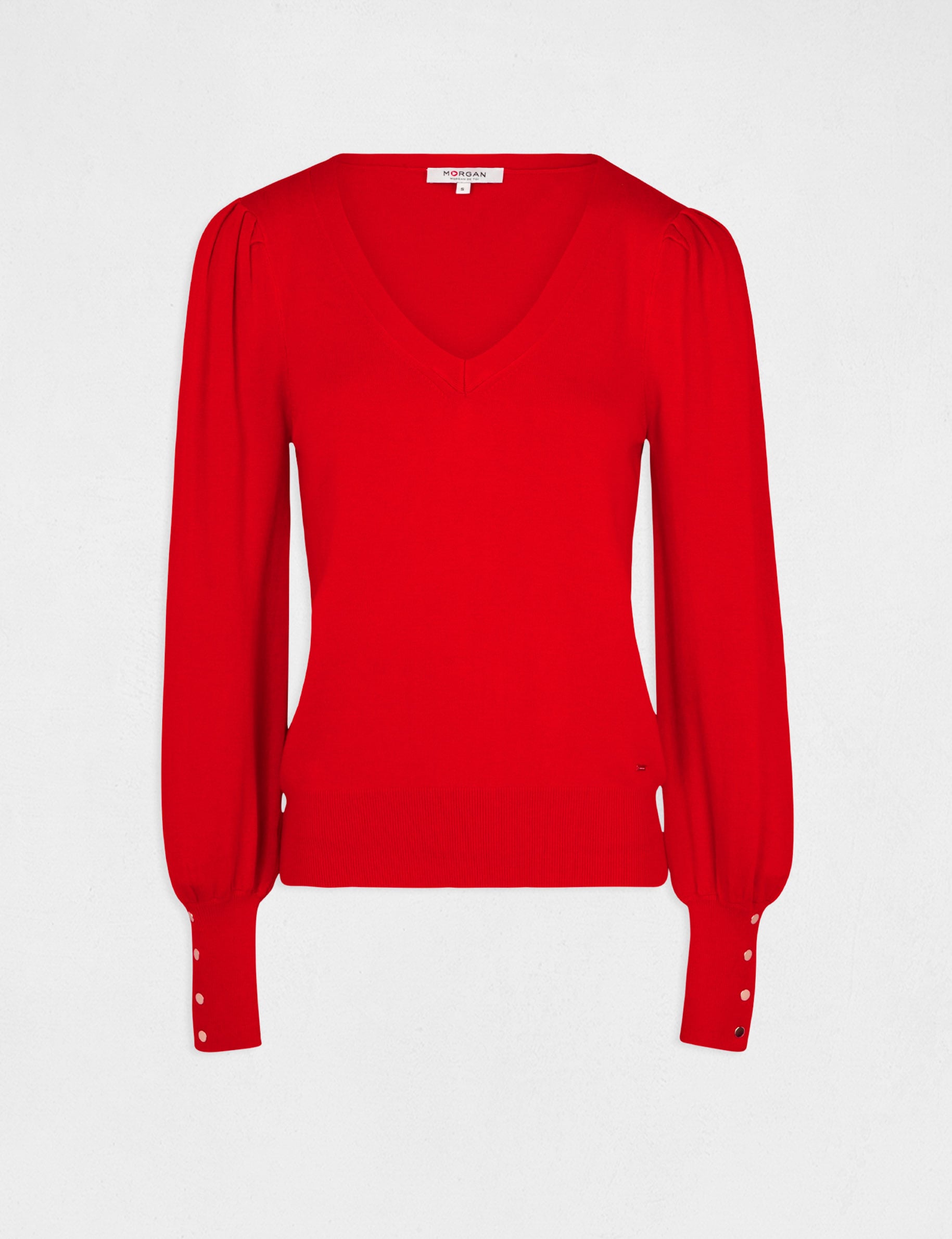 Jersey manga larga con escote en V rojo mujer