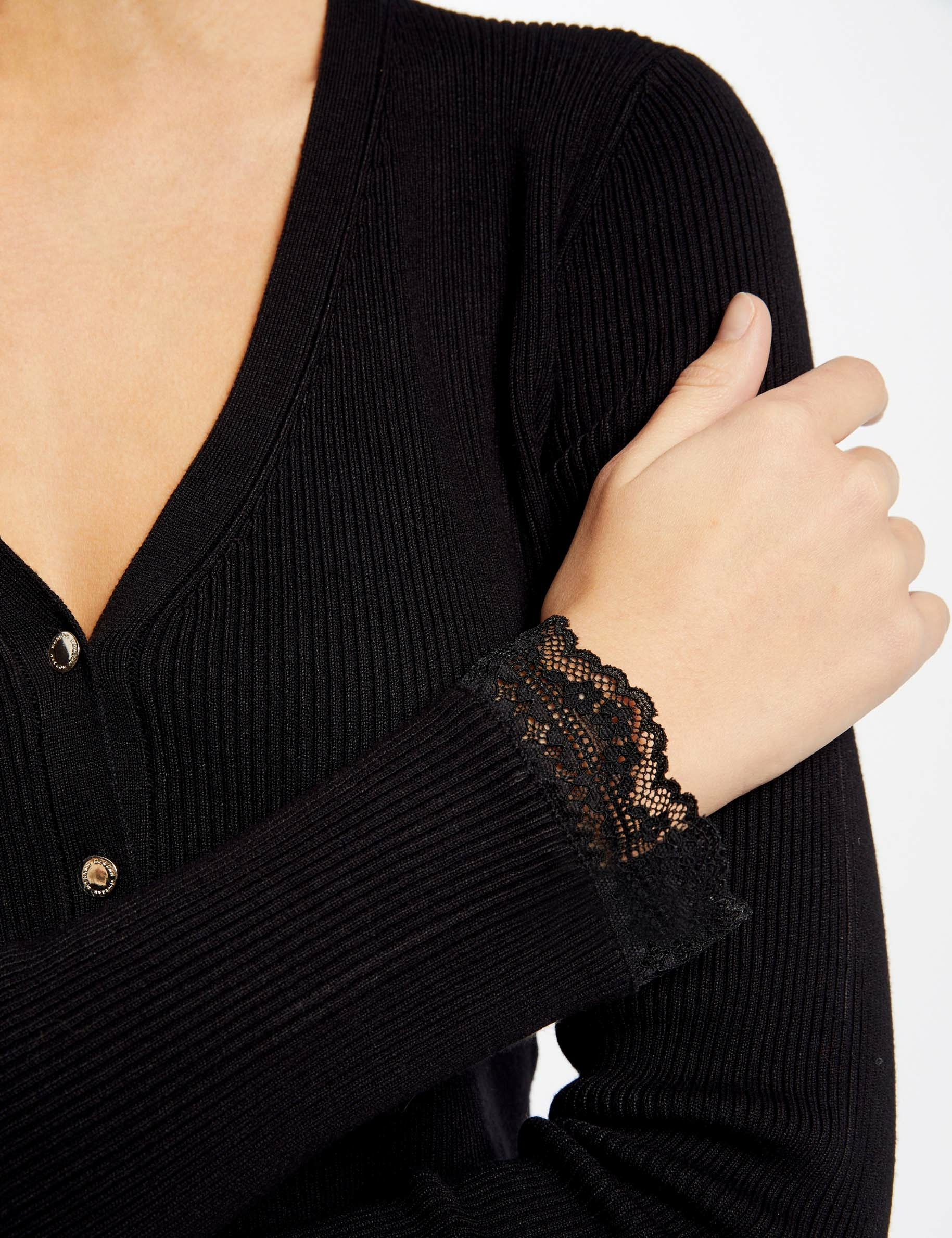 cardigan manga larga con encaje negro mujer Cárdigan manga larga con encaje negro mujer