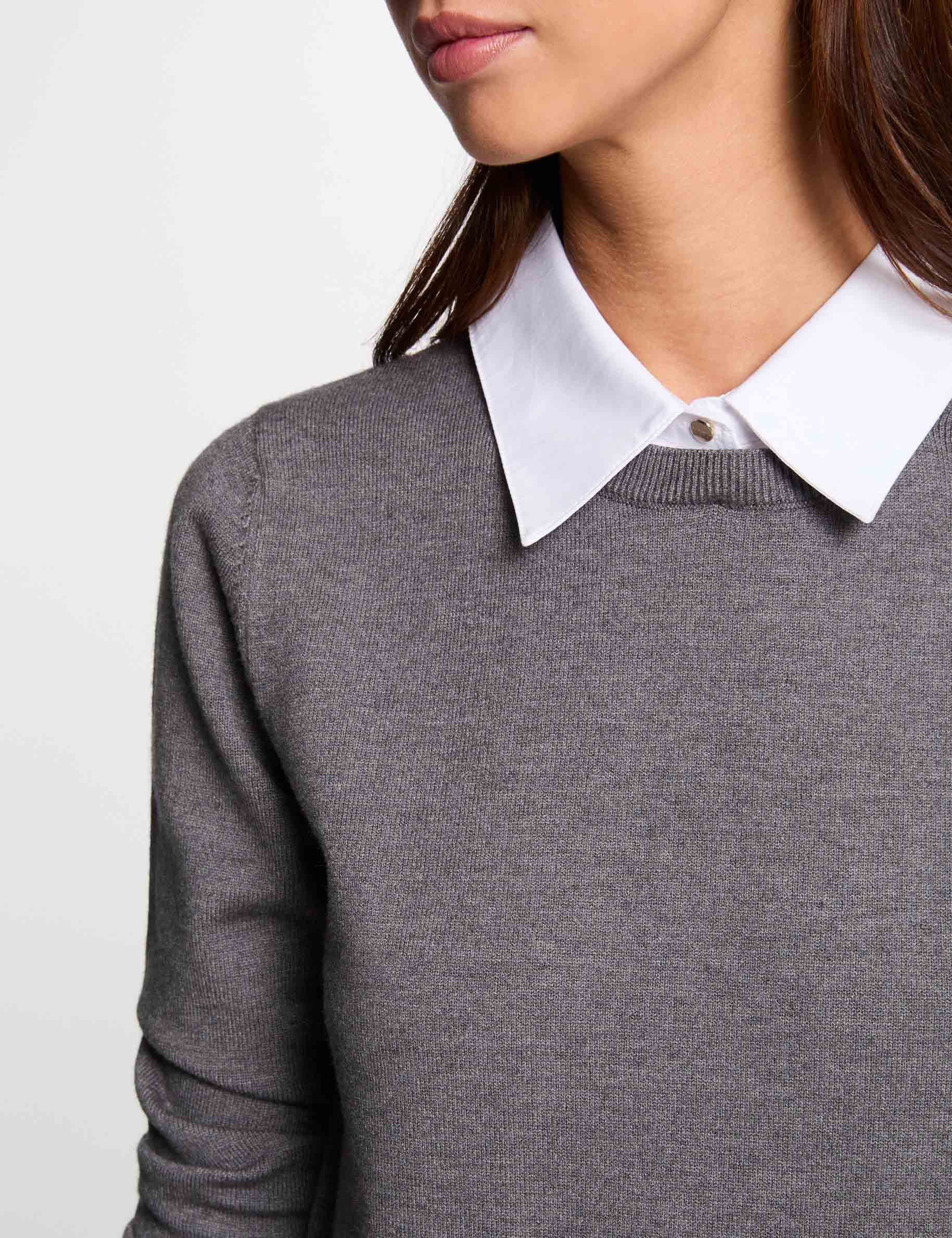 jersey cuello tipo camisa gris claro mujer Jersey cuello tipo camisa gris claro mujer