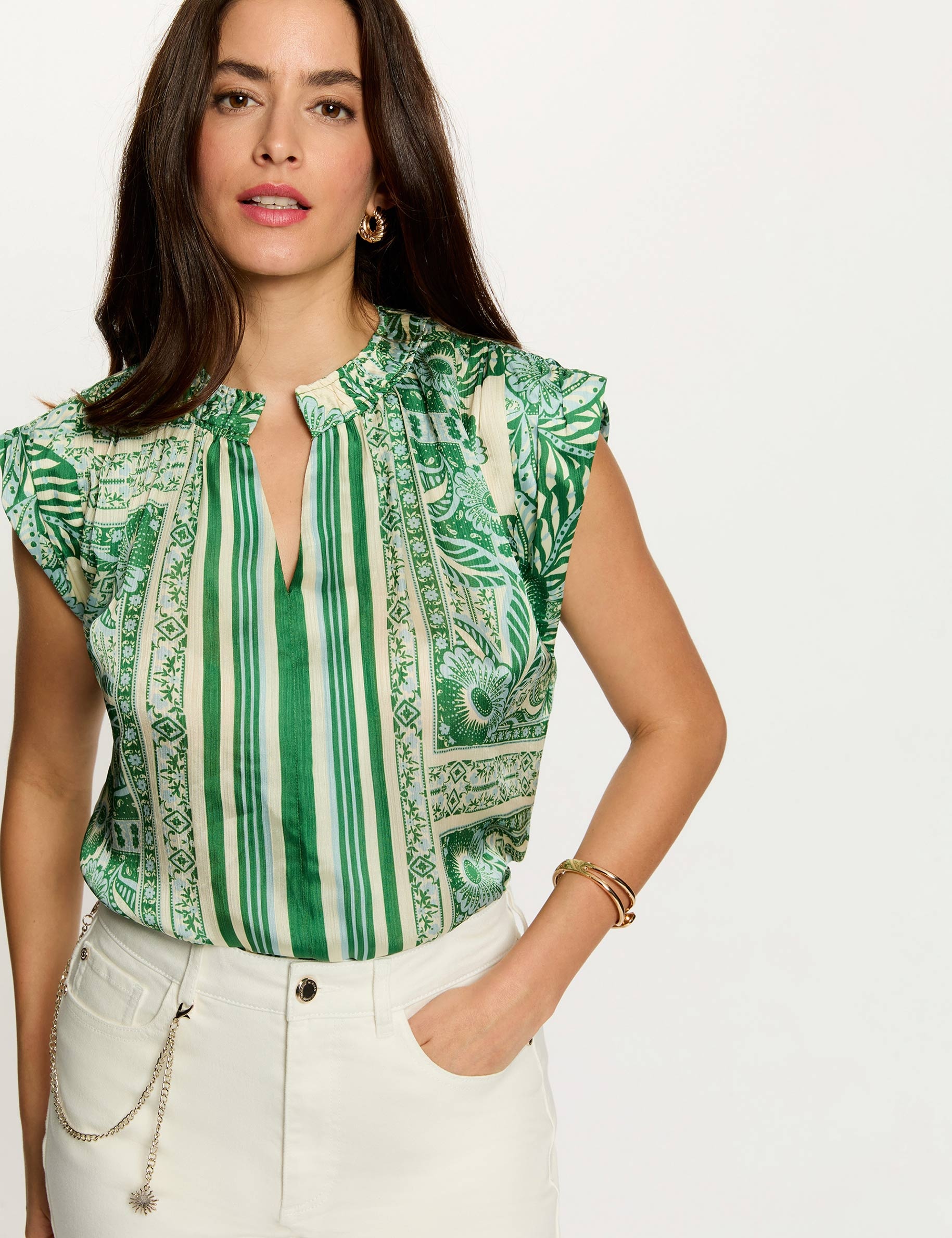 Blusa sin mangas cuello v multicolor mujer