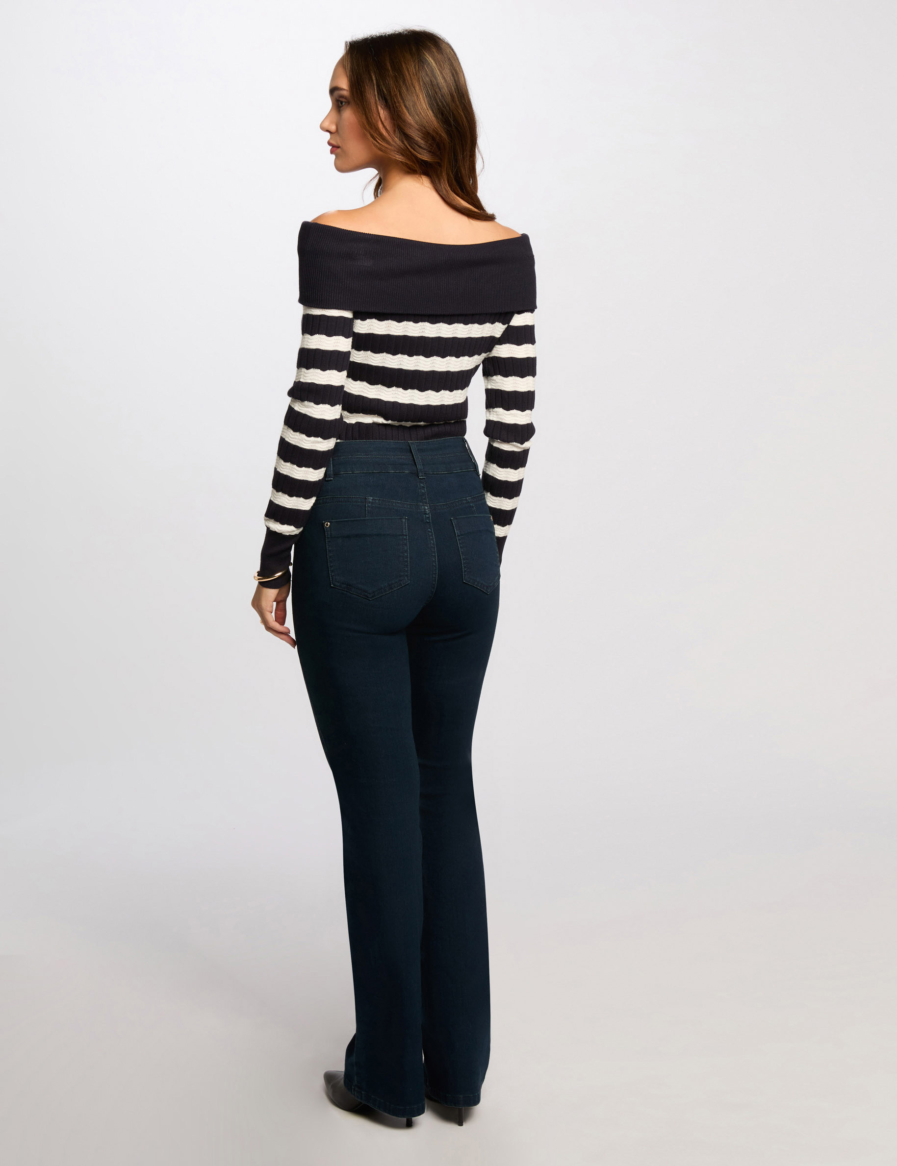 jersey cuello bardot y rayas azul marino mujer Jersey cuello bardot y rayas azul marino mujer