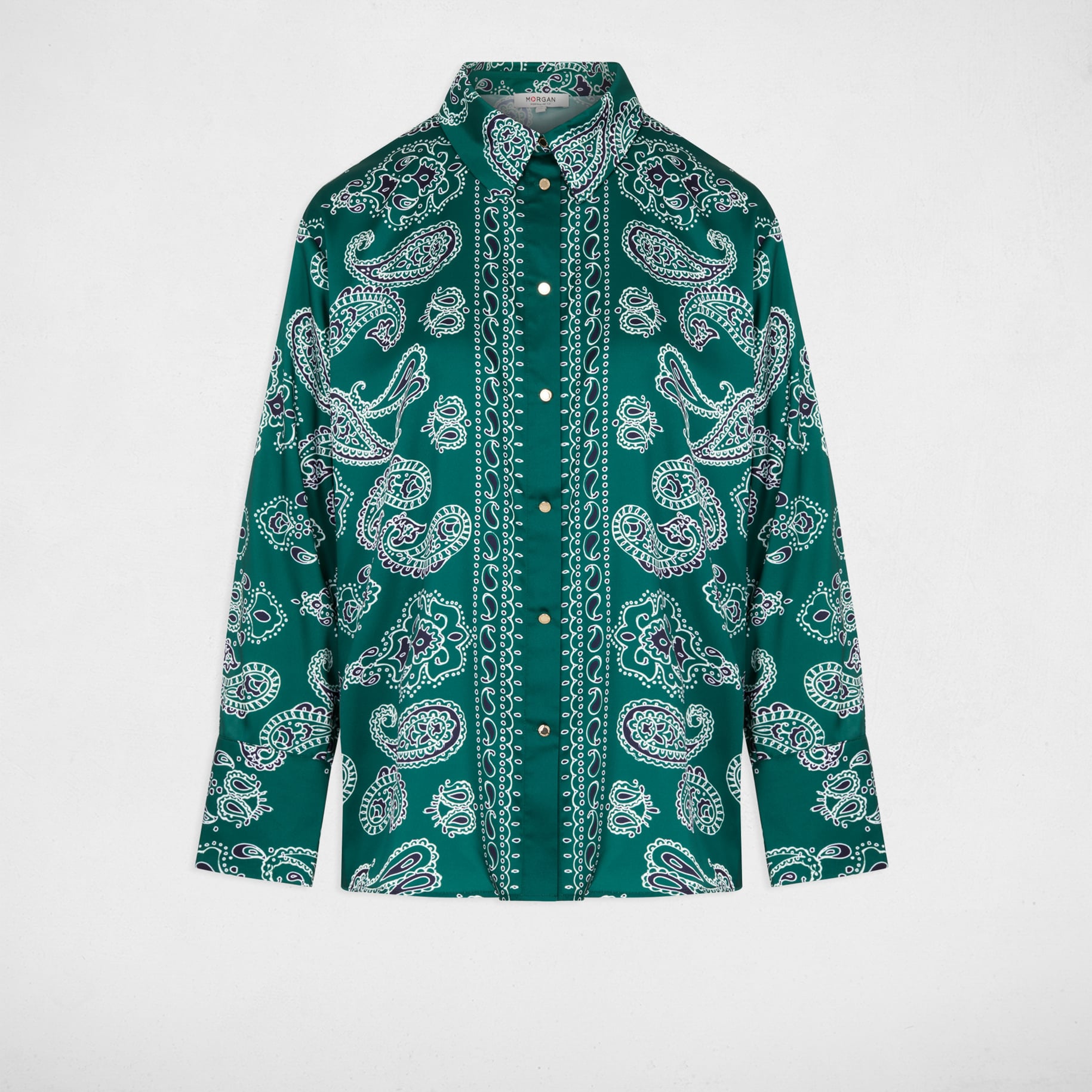 Camisa satinada con cuello abierto multicolor mujer