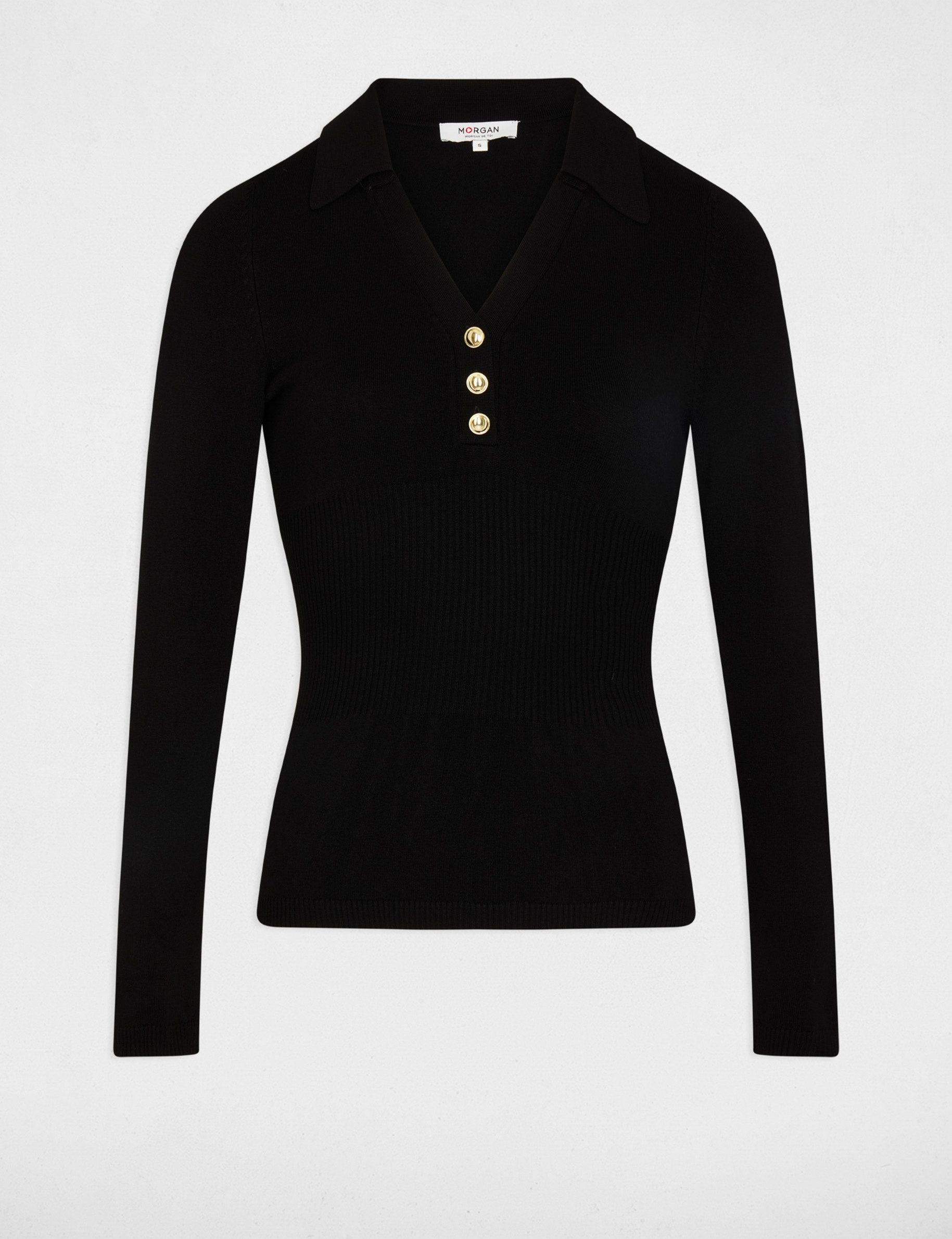 Jersey entallado con cuello polo negro mujer