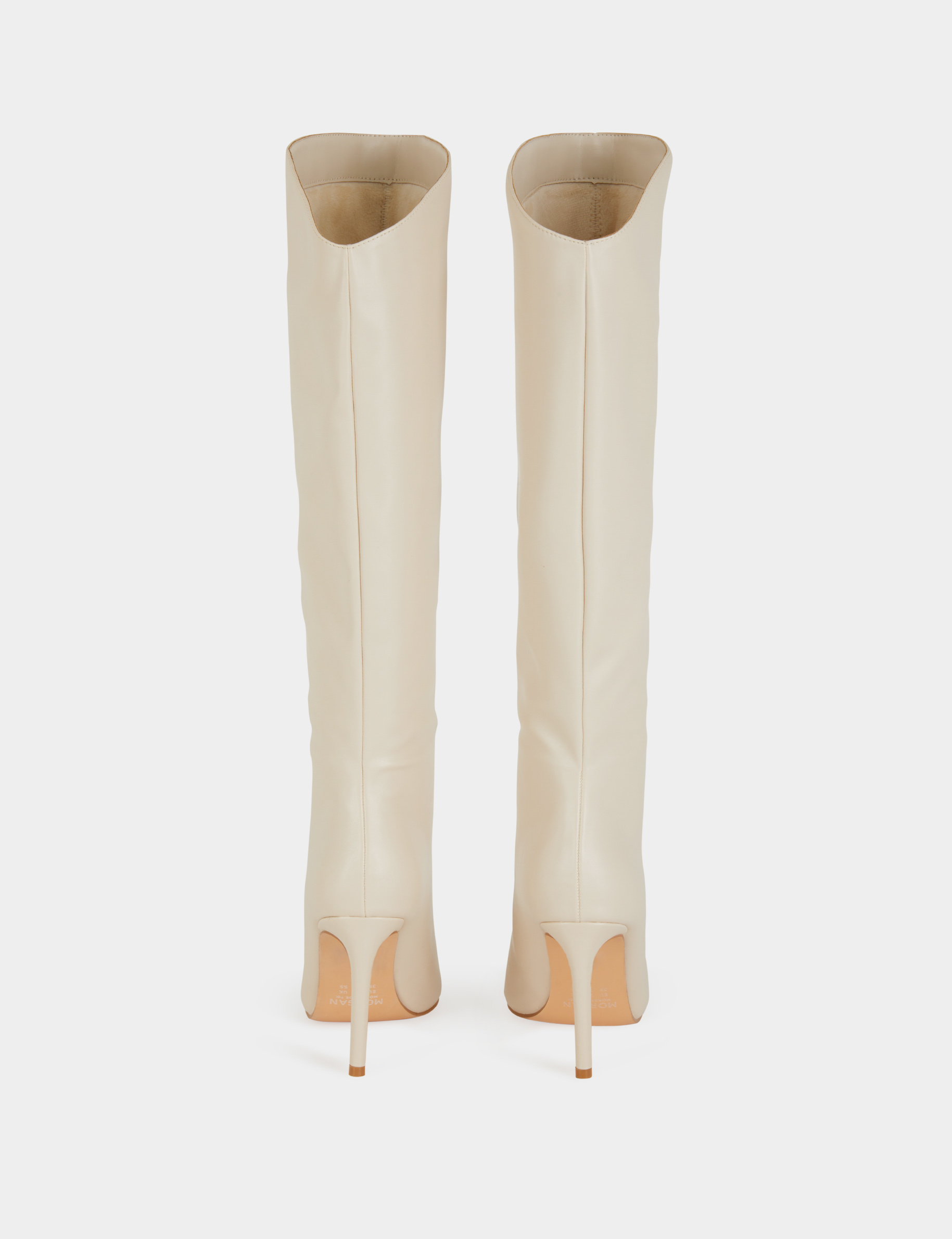Botas de caña alta de cuero y tacones marfil mujer