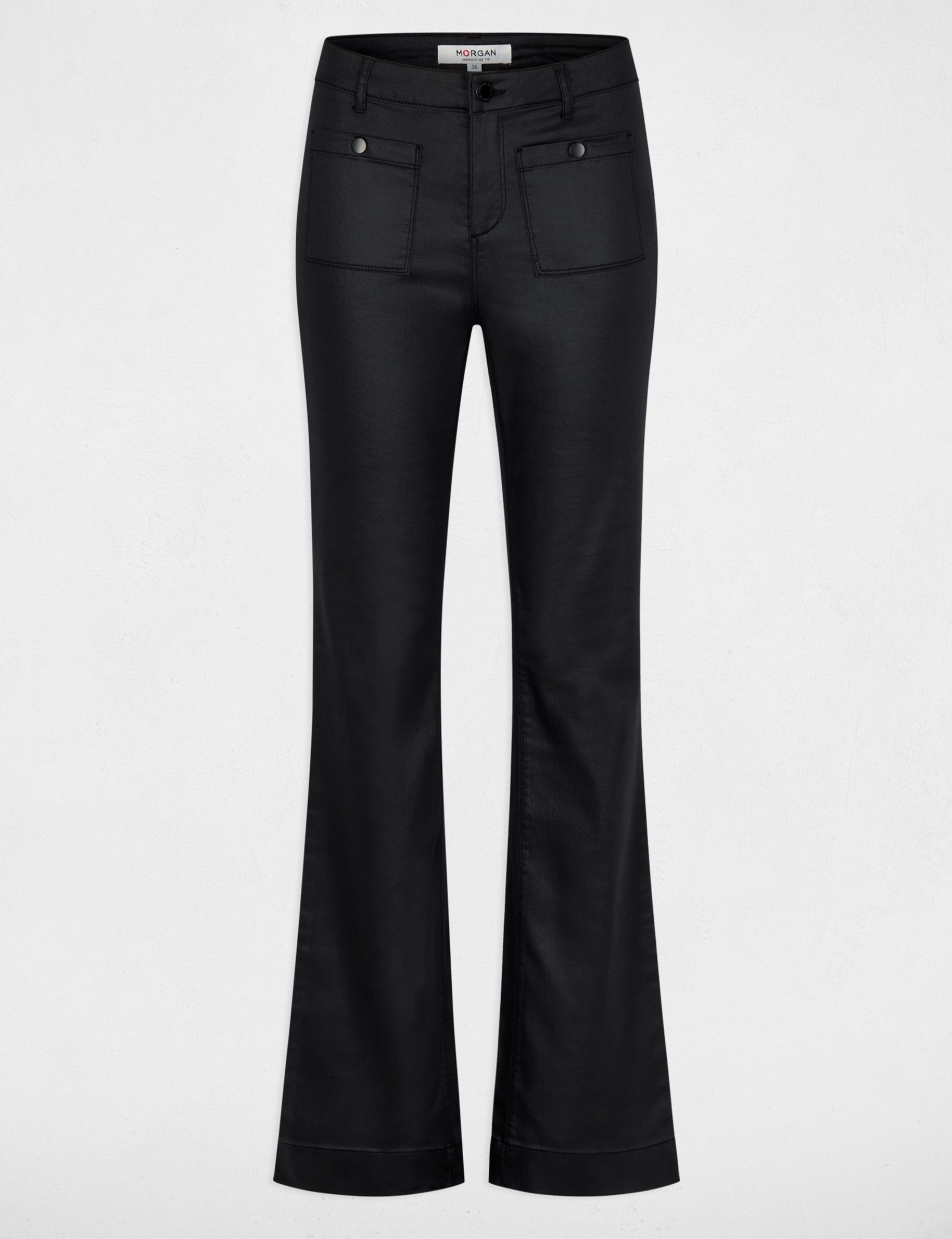 Pantal&oacute;n bootcut encerado negro mujer