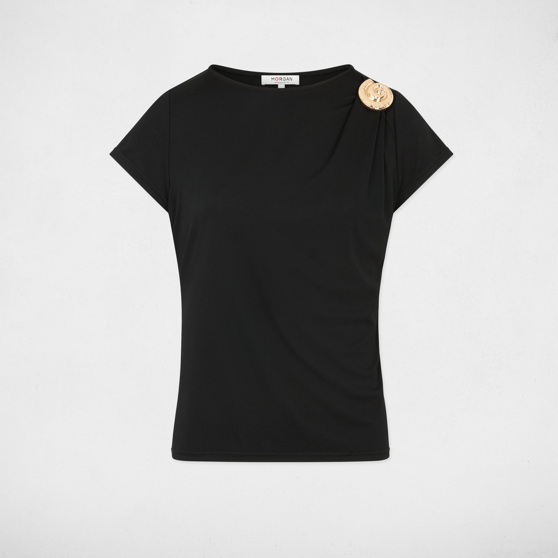 Camiseta cuello redondo negro mujer