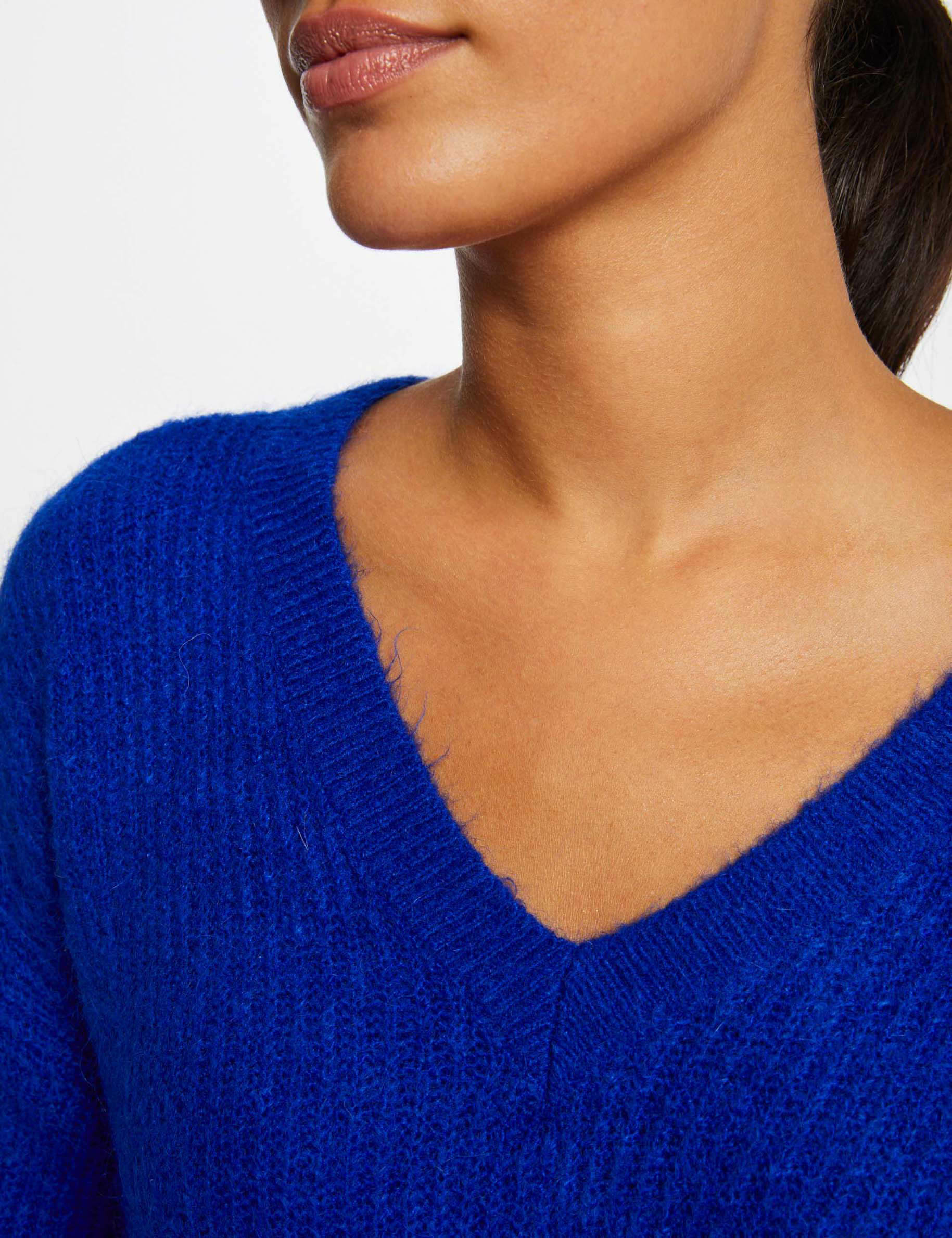 Jersey manga larga con escote en V azul eléctrico mujer