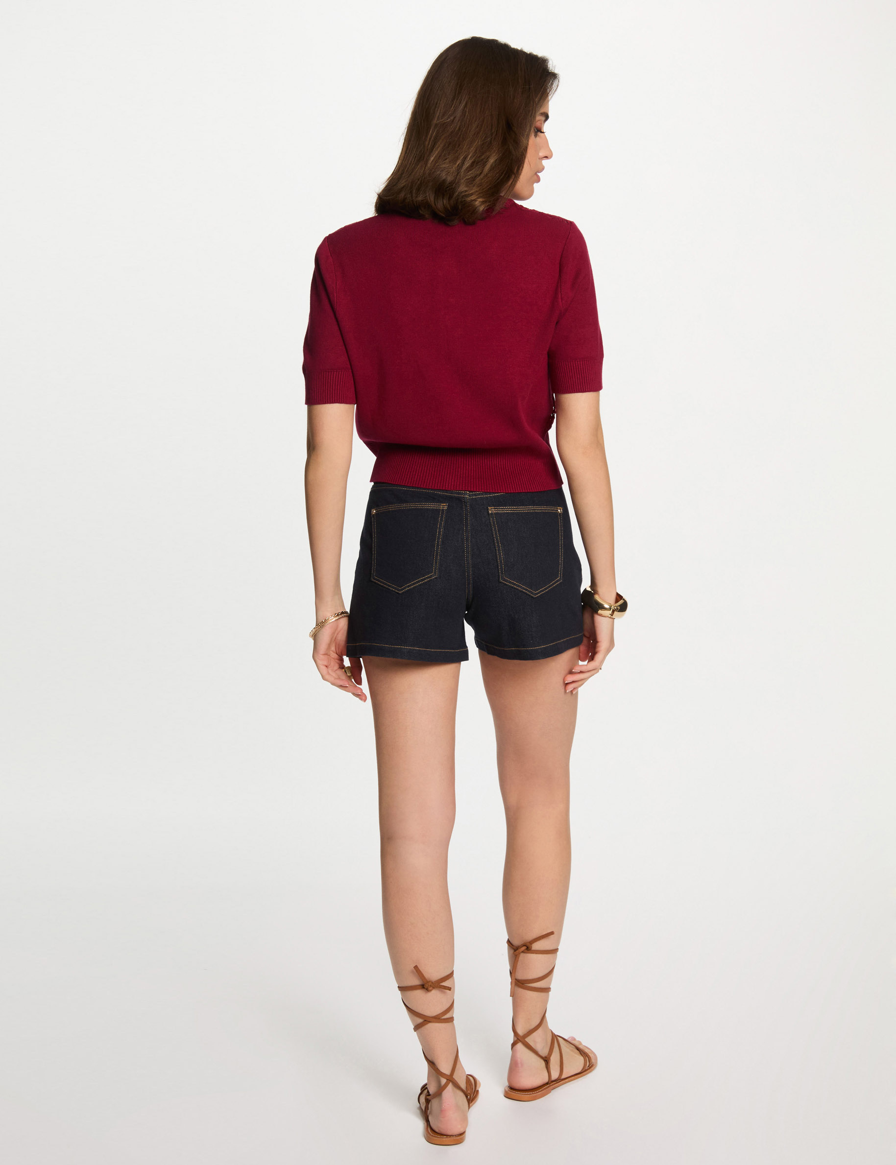 cardigan manga corta rojo oscuro mujer Cárdigan manga corta rojo oscuro mujer