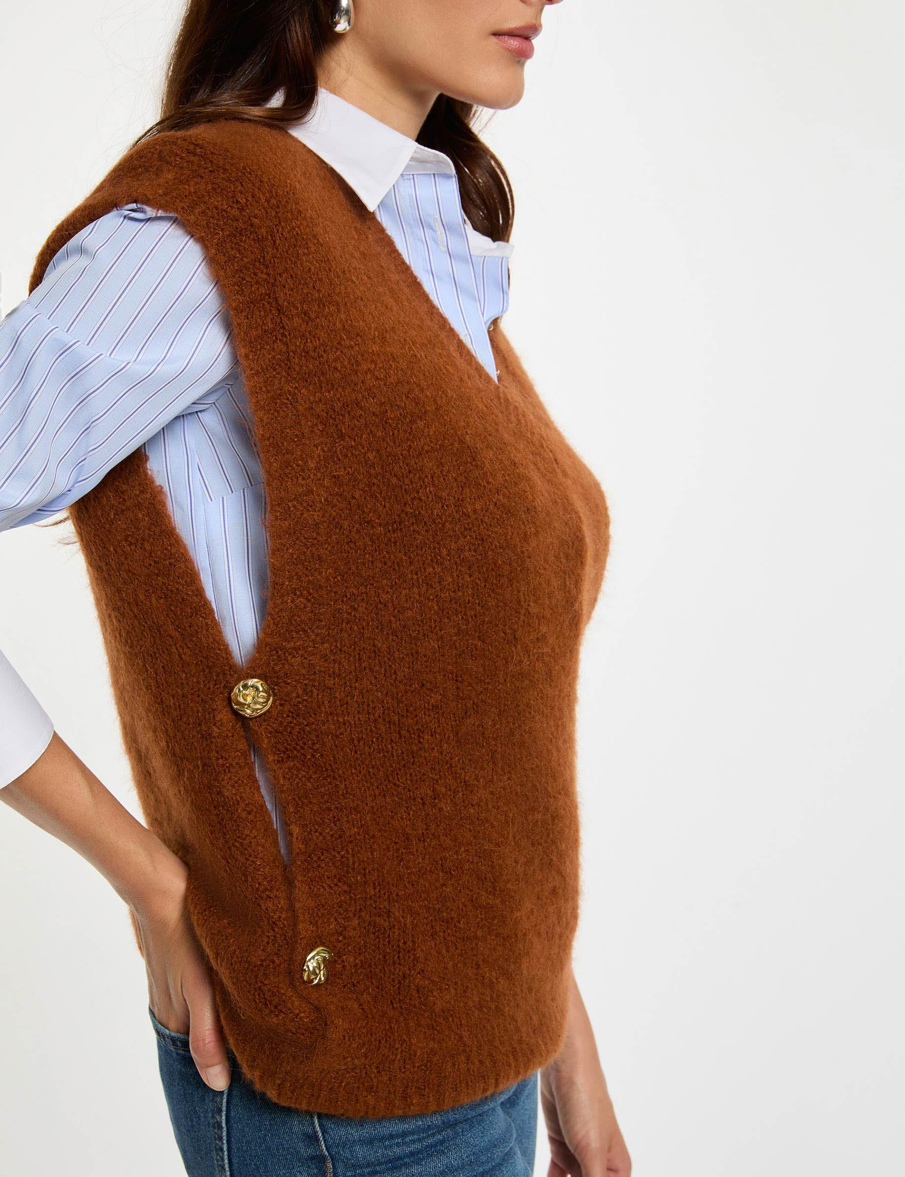 Jersey sin mangas marr&oacute;n co&ntilde;ac mujer