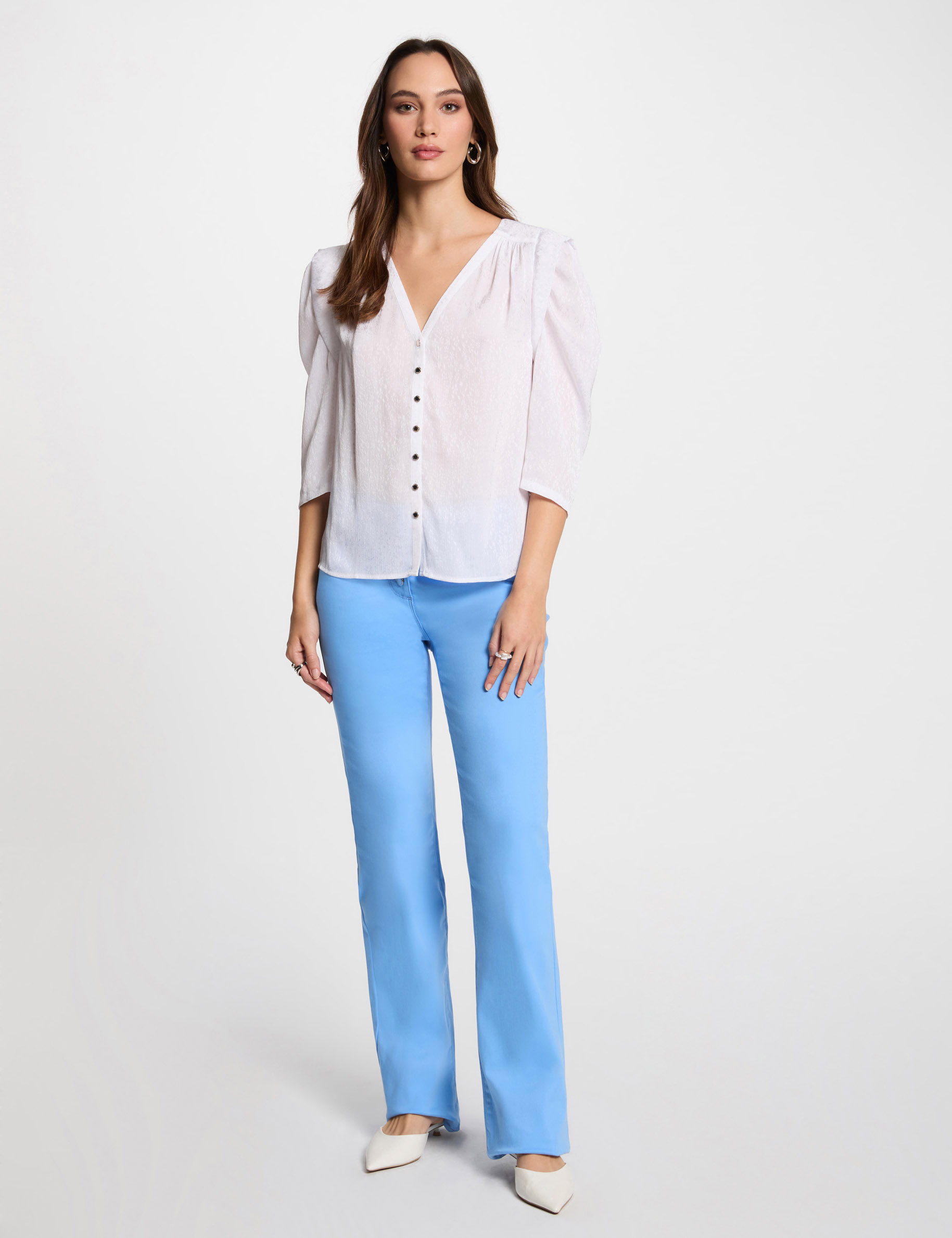 camisa manga 34 blanco mujer Camisa manga 3/4 blanco mujer