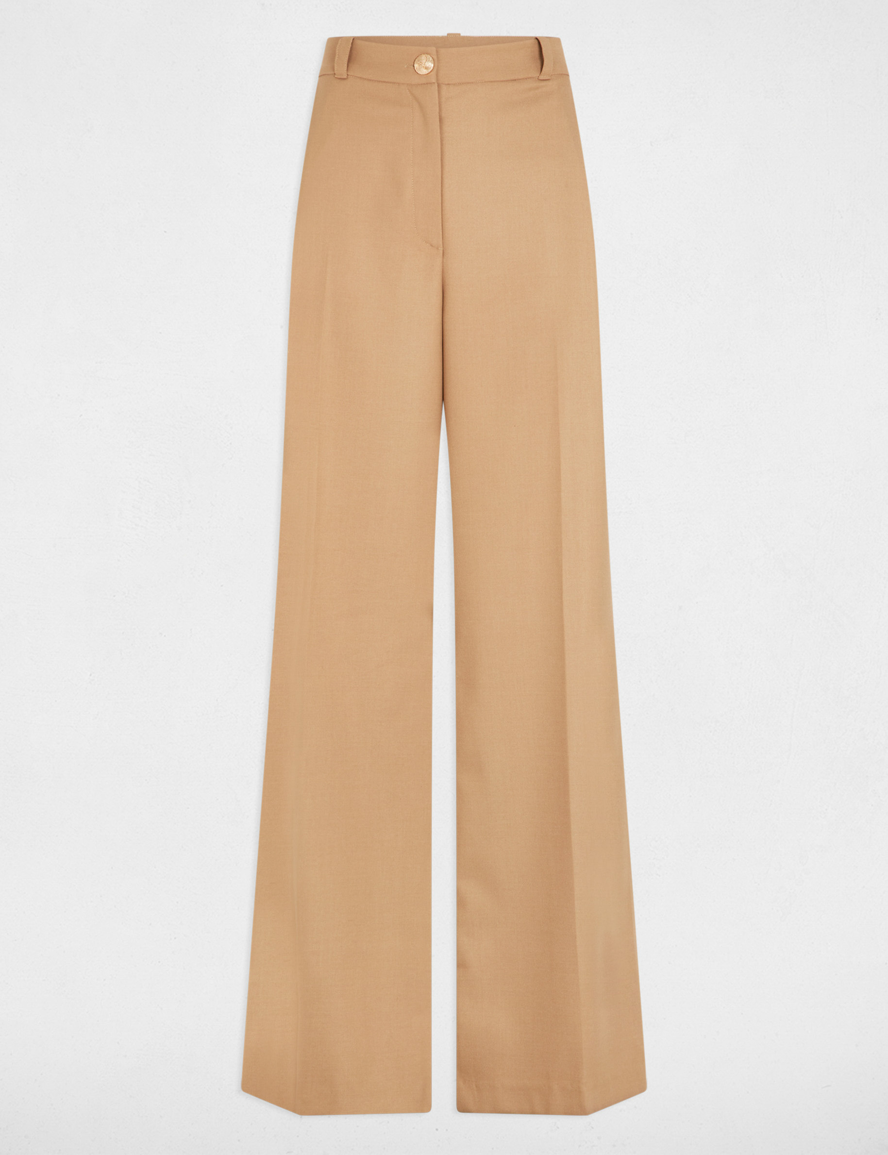 pantalon pernera ancha pinzas camel mujer Pantalón pernera ancha pinzas cámel mujer