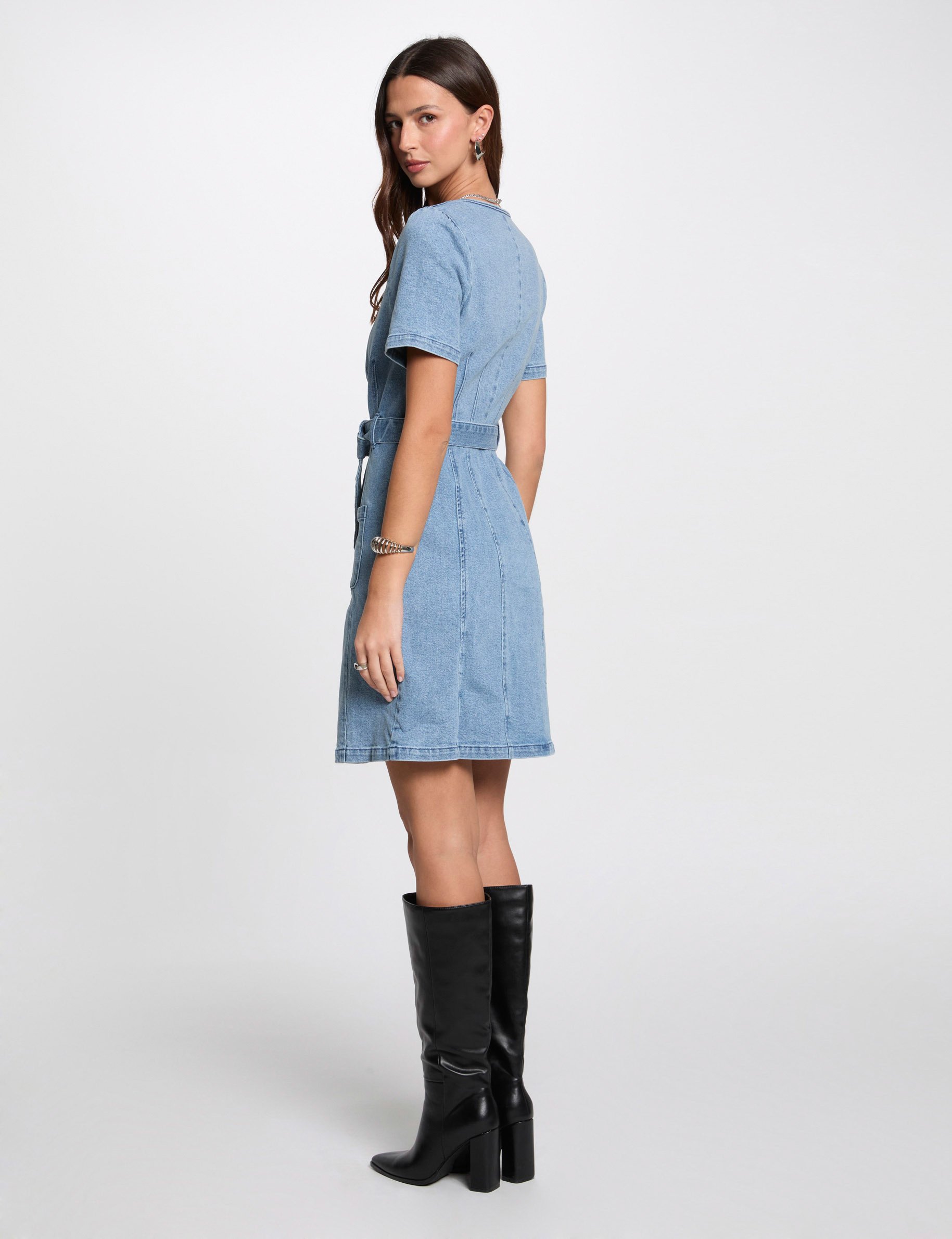 vestido de vaquero corto recto denim doble stone mujer Vestido de vaquero corto recto denim doble stone mujer