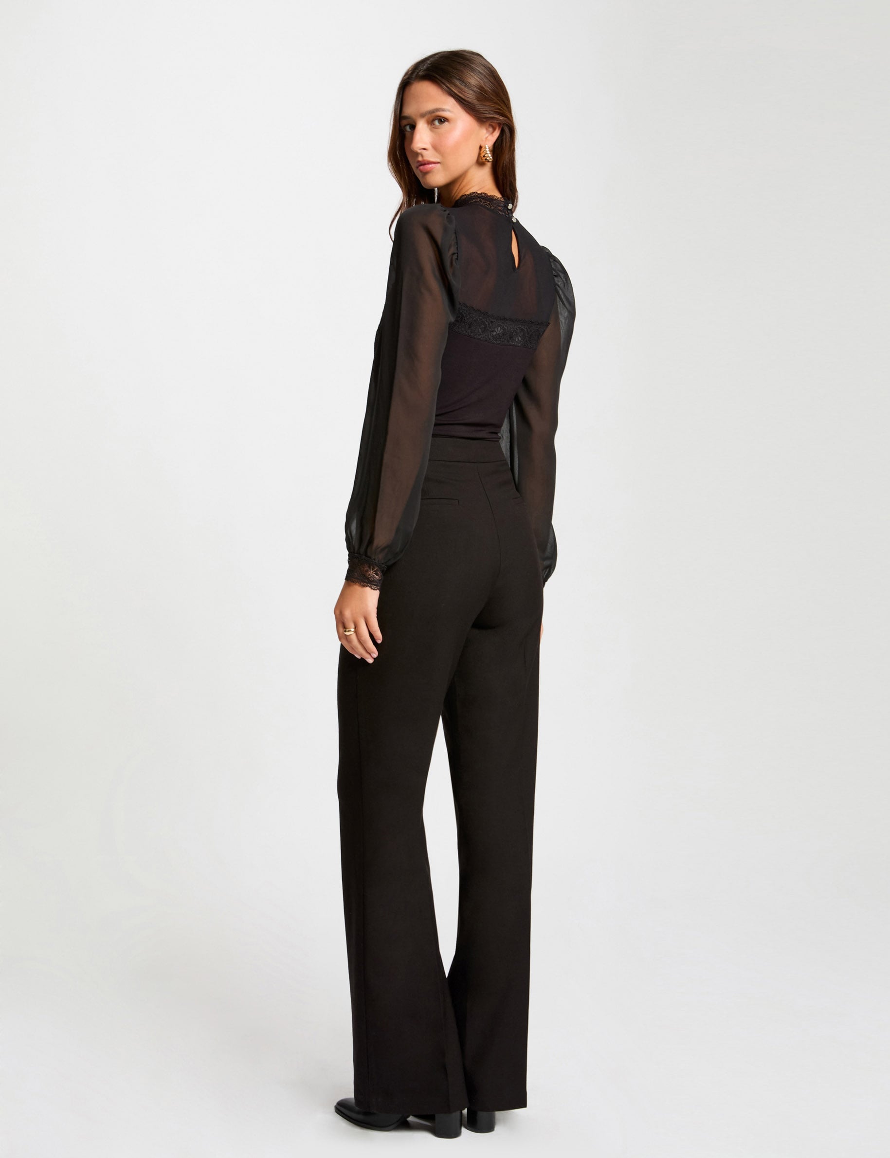 Body manga larga encaje negro mujer