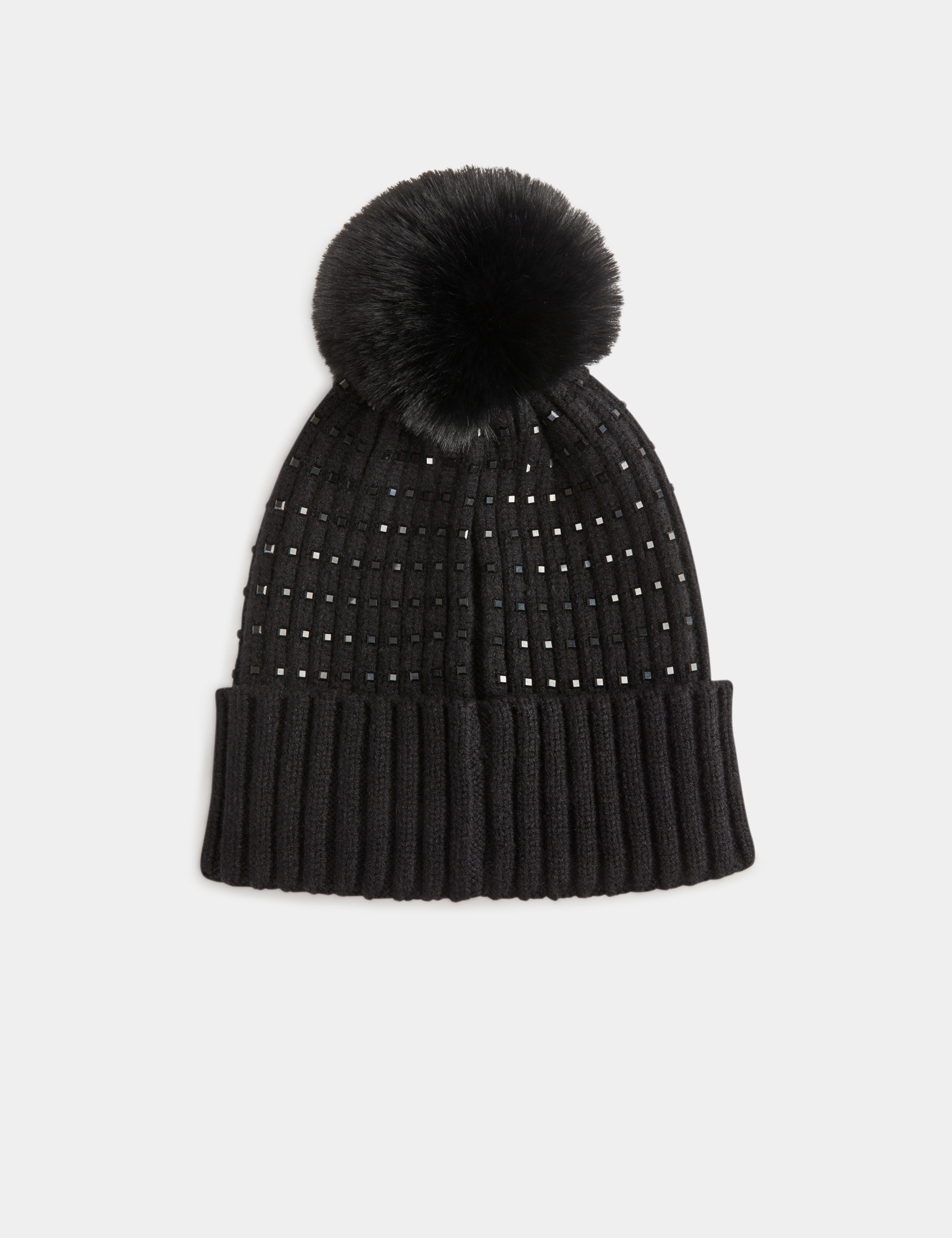 gorro con strass y pompon negro mujer Gorro con strass y pompón negro mujer